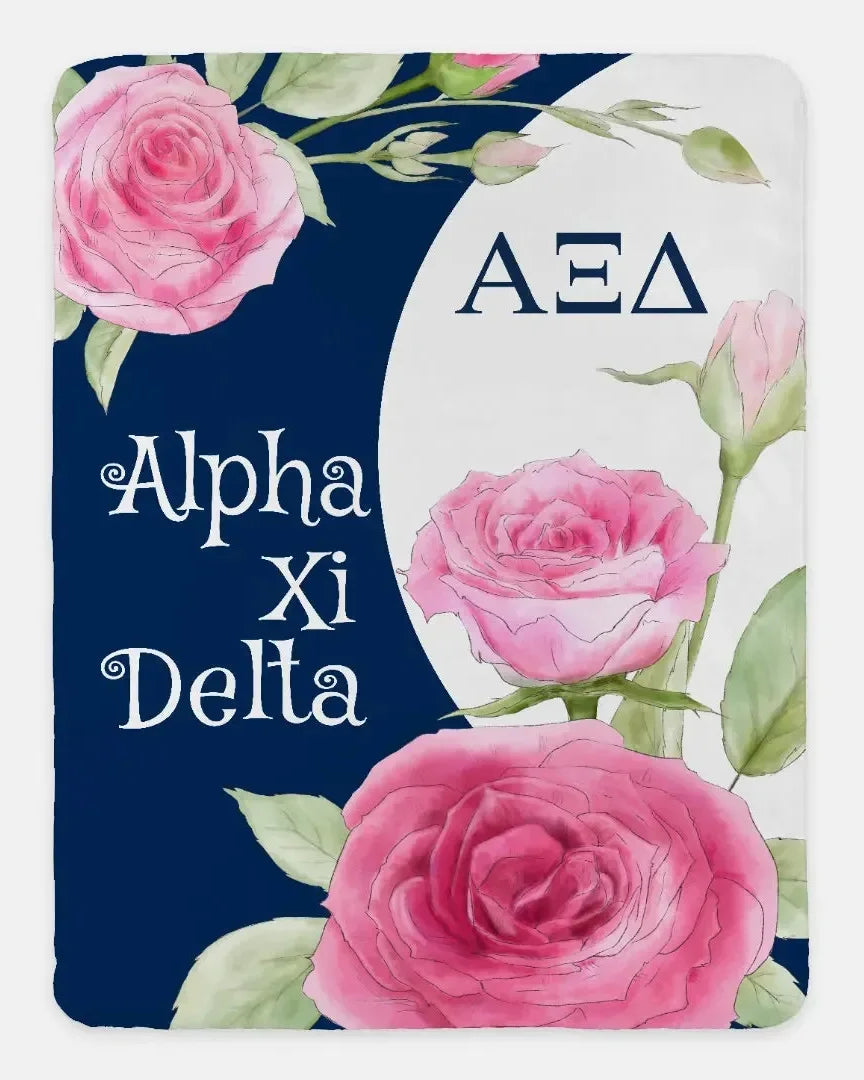 Alpha Xi Delta XL 60x80 Sherpa Throw Blanket - Midnight Rose Throw Blankets