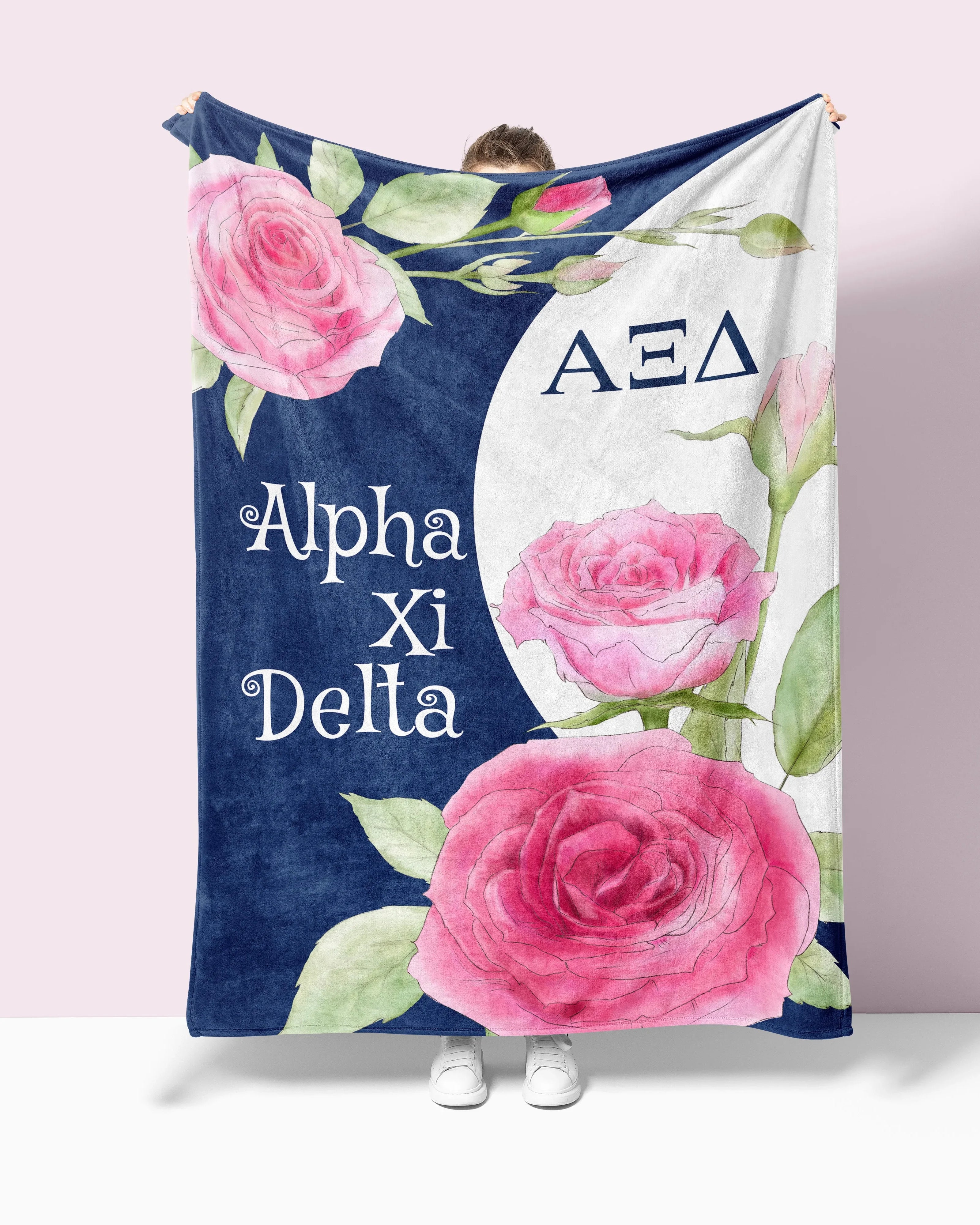 Alpha Xi Delta Blanket XL 60x80 Midnight Rose | Custom AXiD Gifts