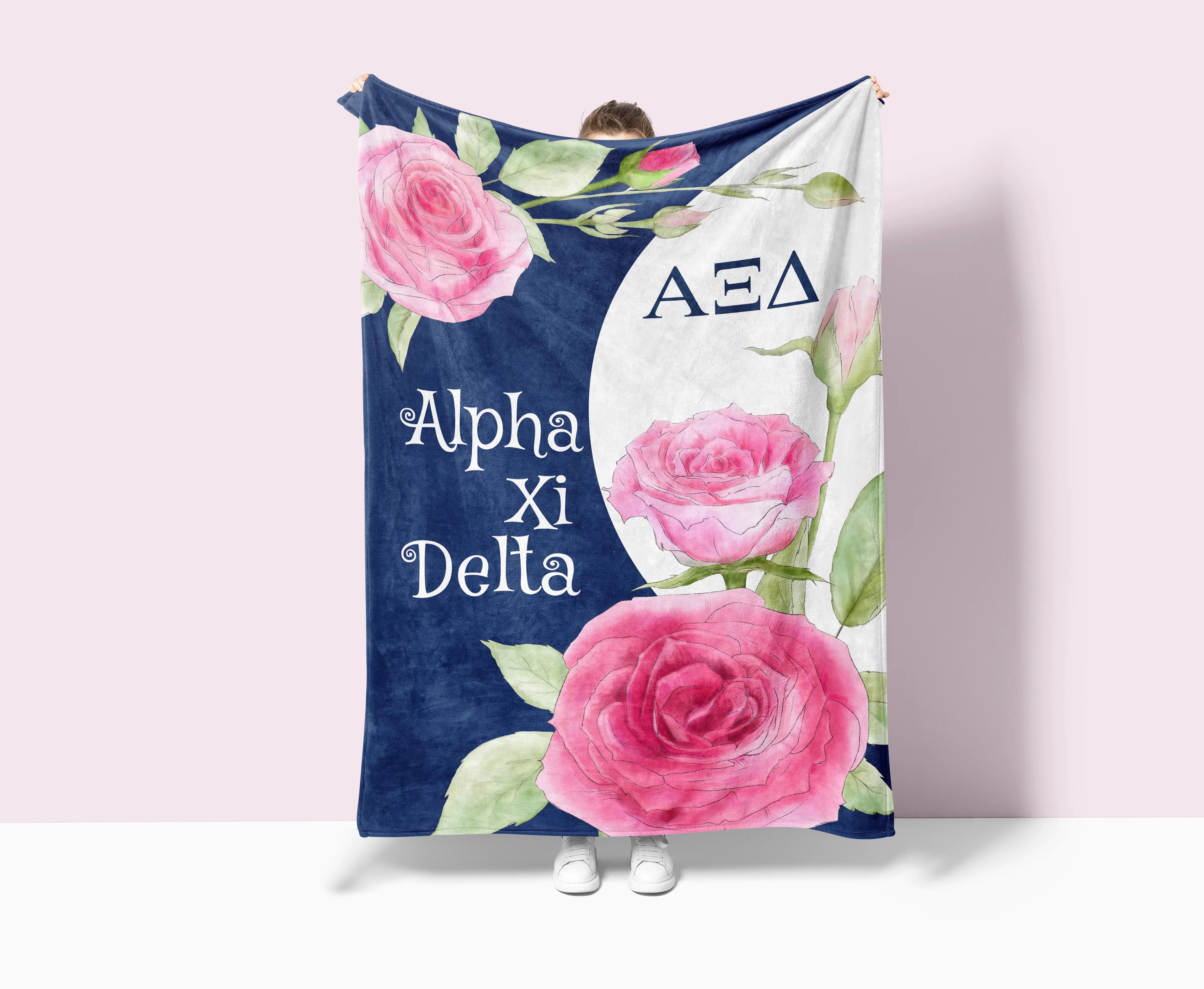 Alpha Xi Delta Blanket XL 60x80 Midnight Rose | Custom AXiD Gifts