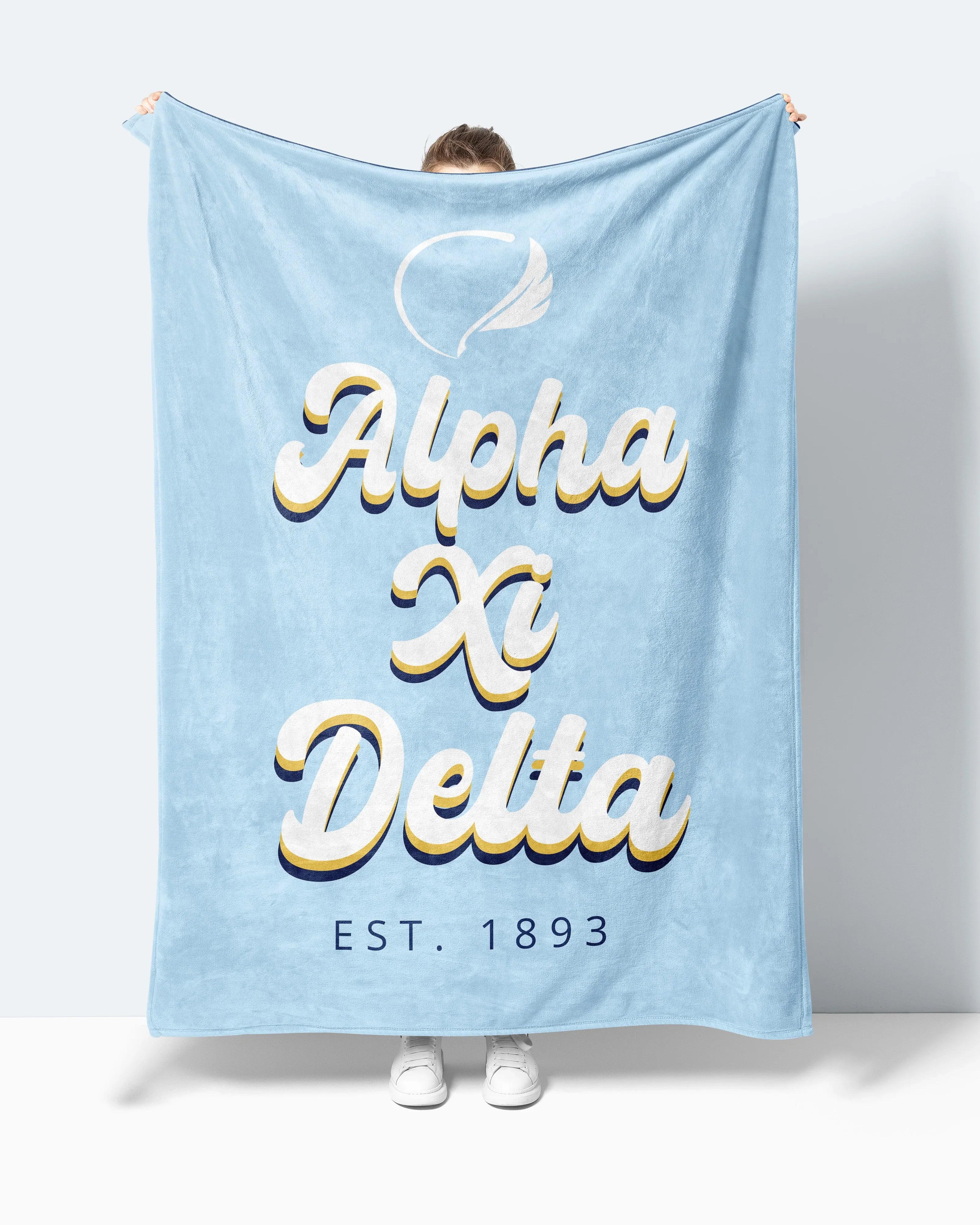 Alpha Xi Delta Sherpa Throw Blanket: Retro | AXiD Sorority Big Little Gifts & Dorm Decor