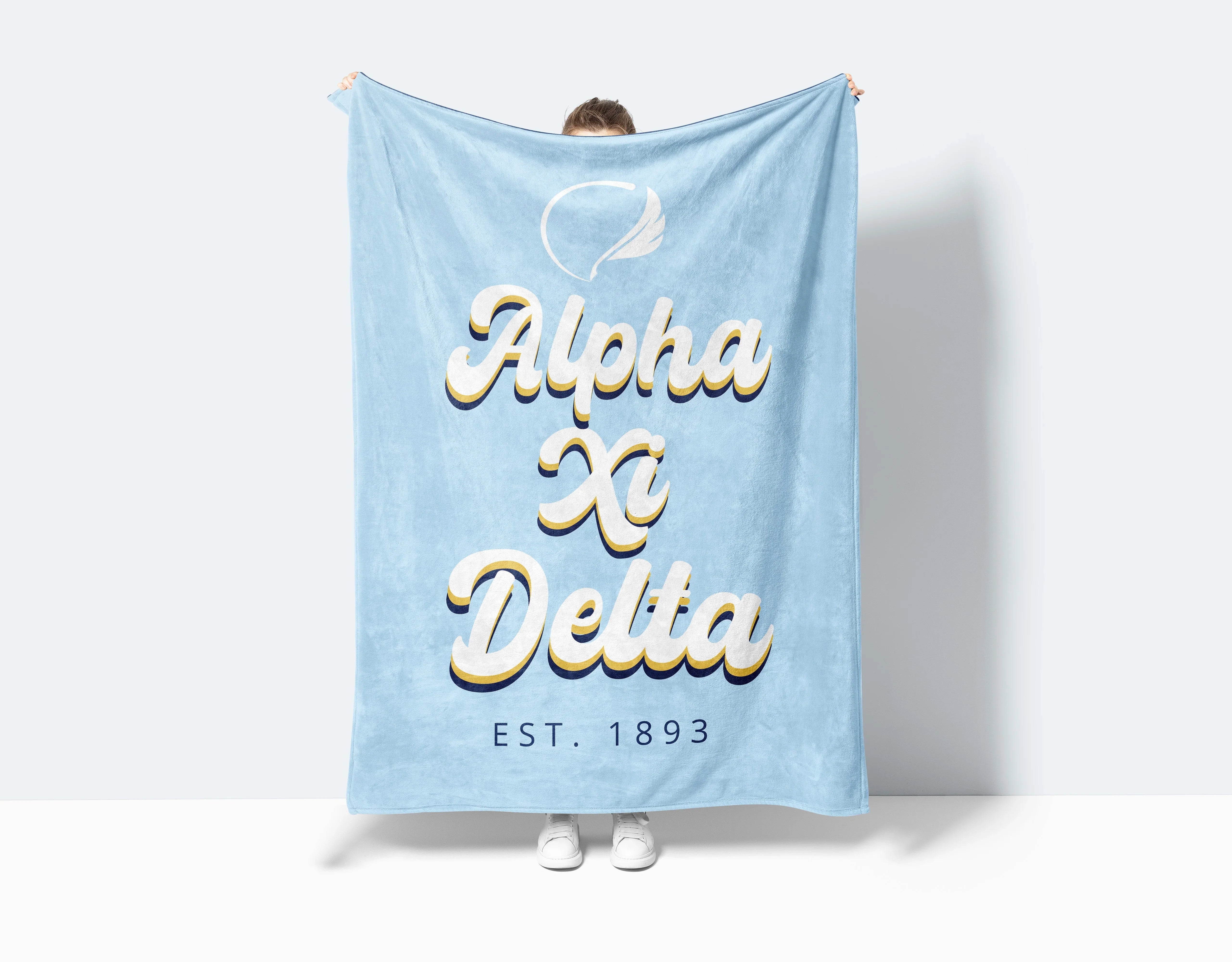 Alpha Xi Delta Sherpa Throw Blanket: Retro | AXiD Sorority Big Little Gifts & Dorm Decor