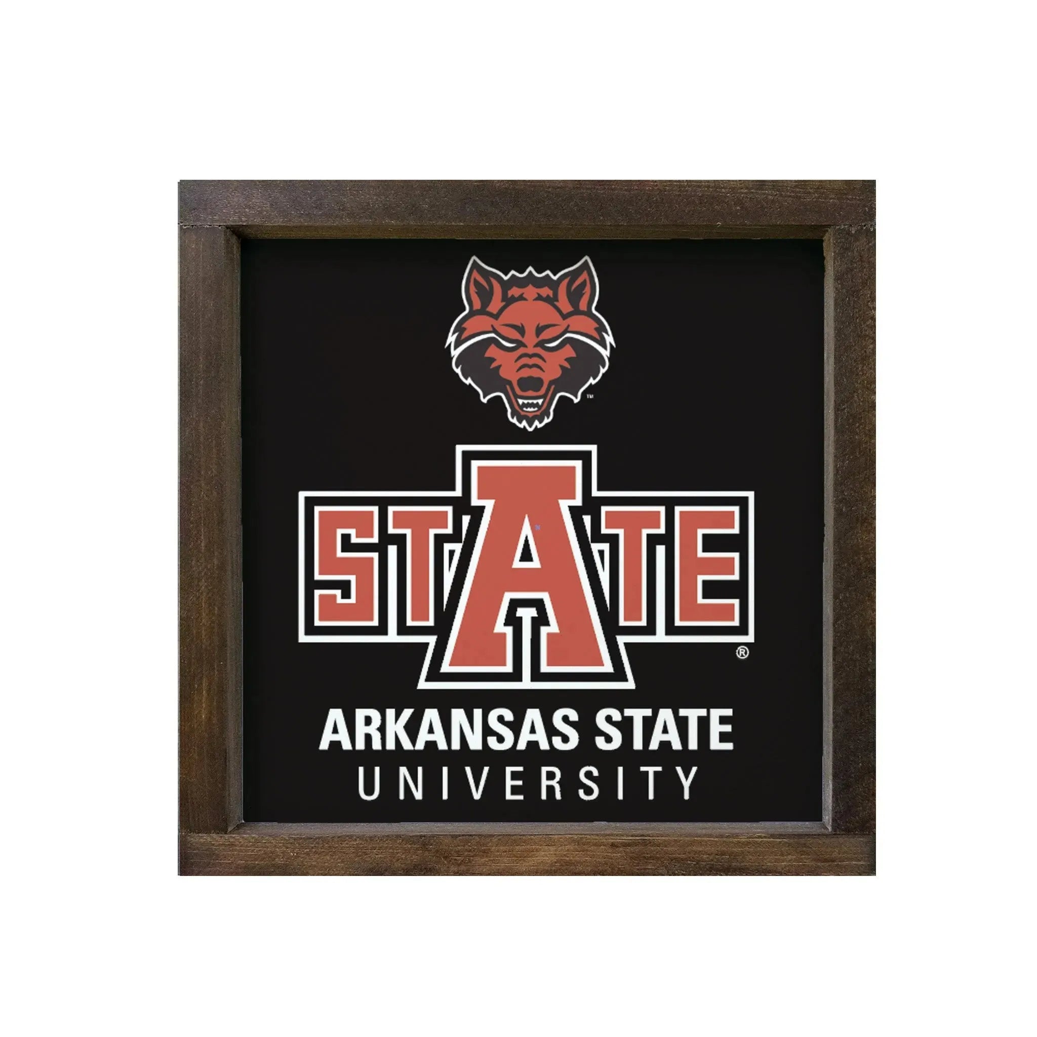 Arkansas "STATE" University 12x12 Black Wood Framed Sign Walnut Stain Wall Art & Signs