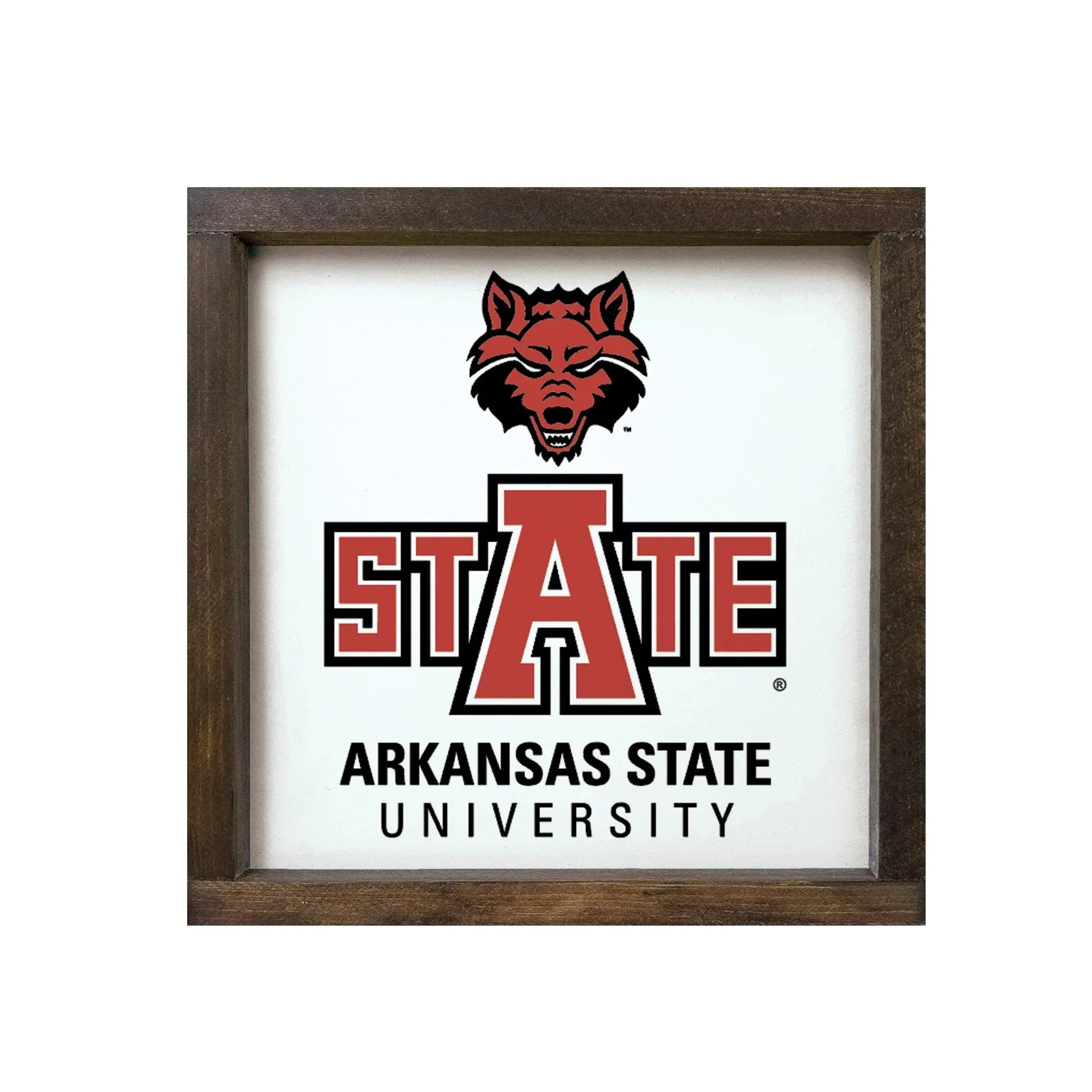 Arkansas "STATE" University 12x12 Wood Framed Sign Walnut Stain Wall Art & Signs