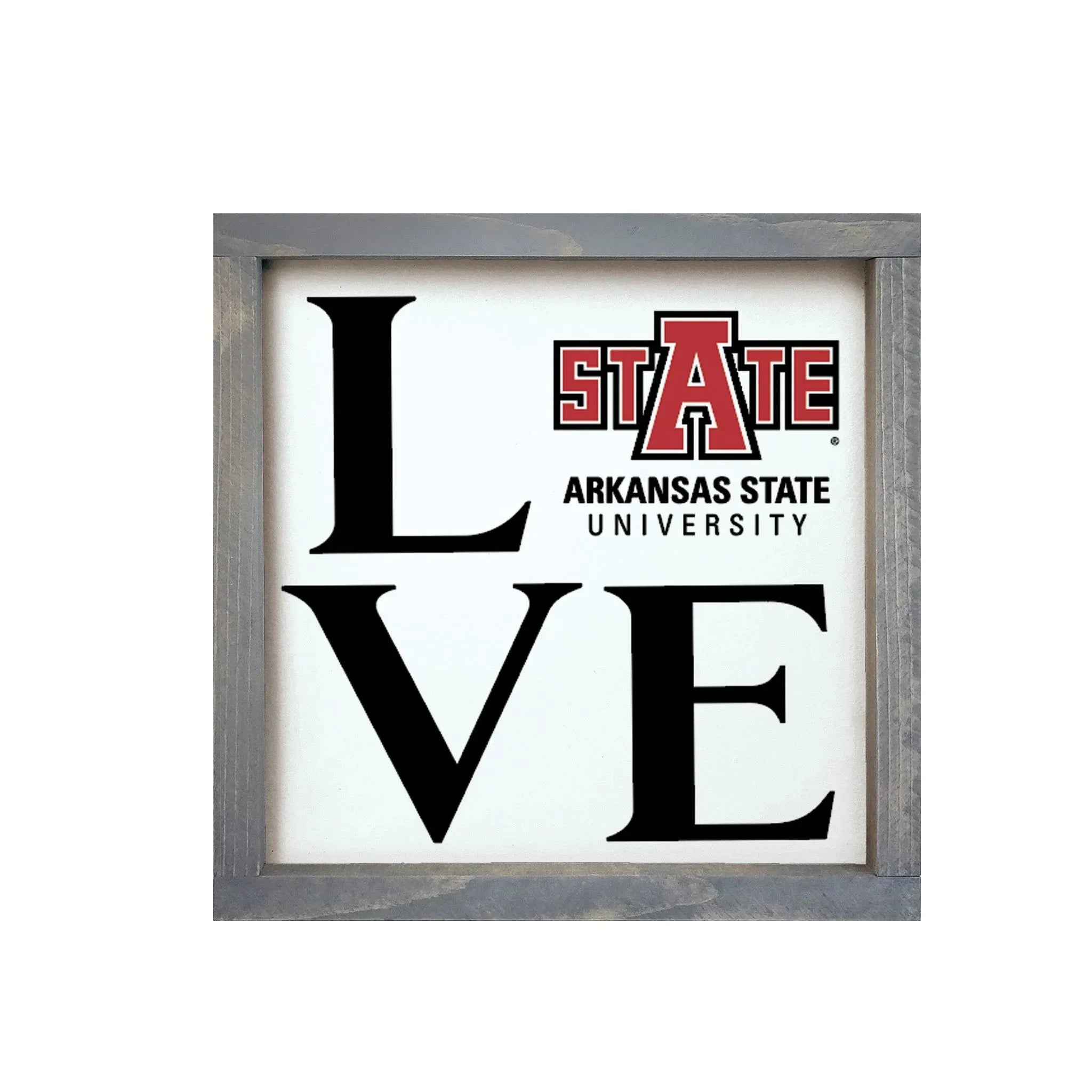 Arkansas State 12x12 "LOVE" Wood Framed Sign - "STATE" Weathered Gray Wall Art & Signs