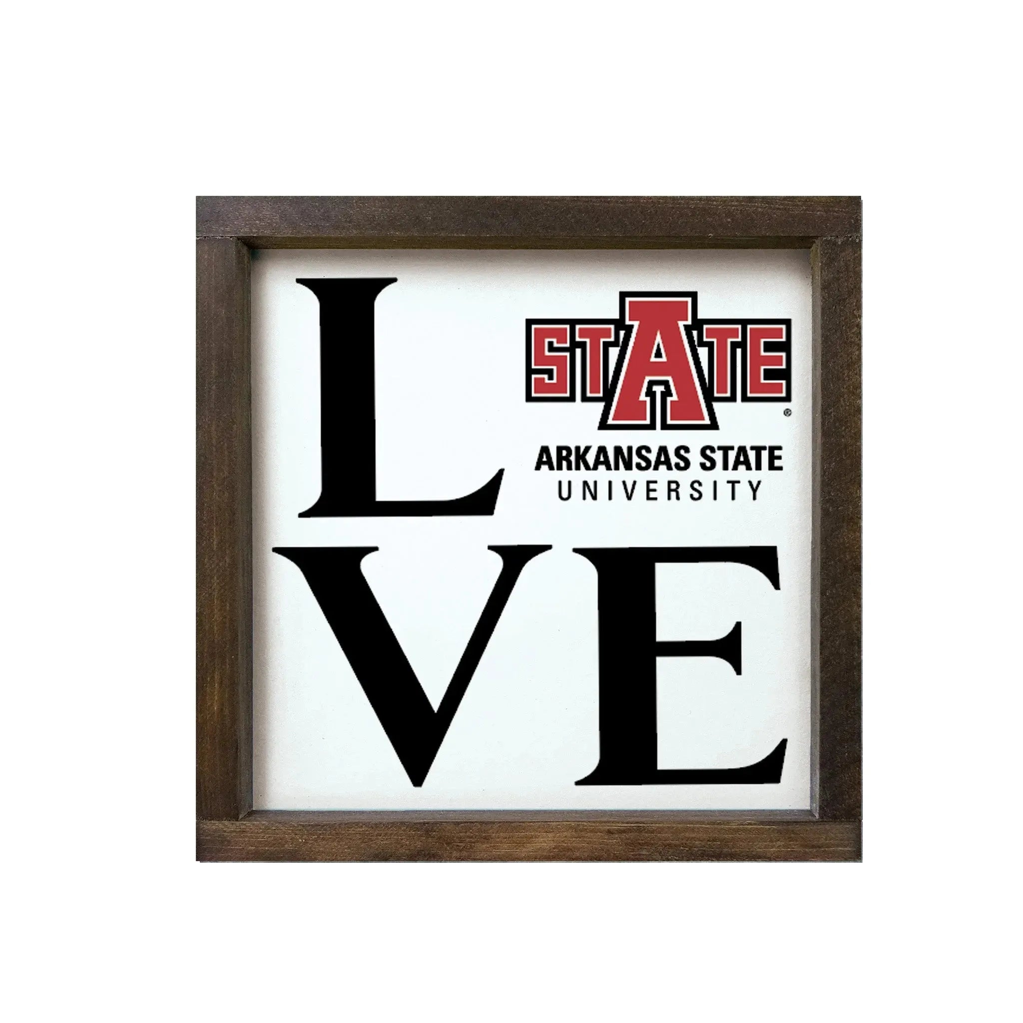 Arkansas State 12x12 "LOVE" Wood Framed Sign - "STATE" Walnut Stain Wall Art & Signs