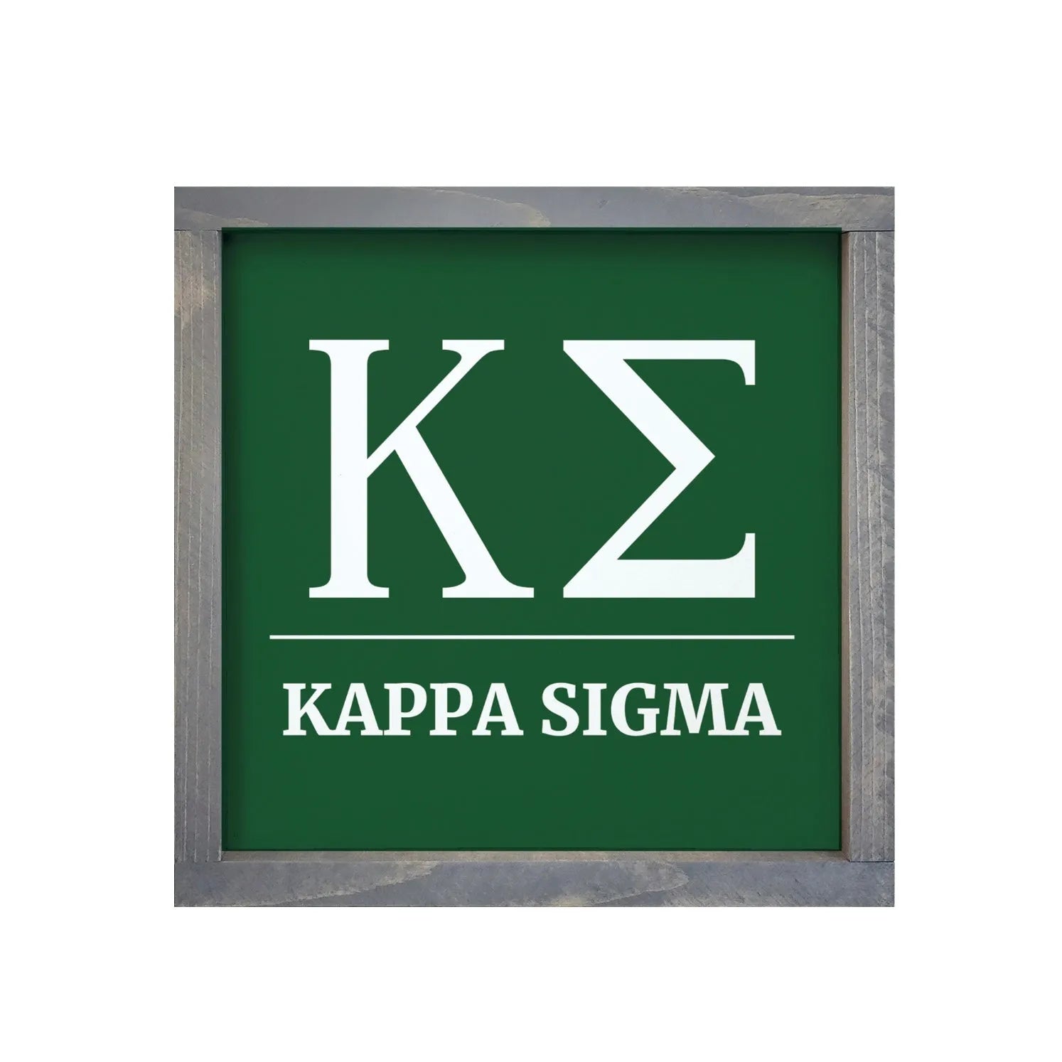 Kappa Sigma 12x12 Wood Framed Sign - Greek Letters Green Weathered Gray Wall Art & Signs