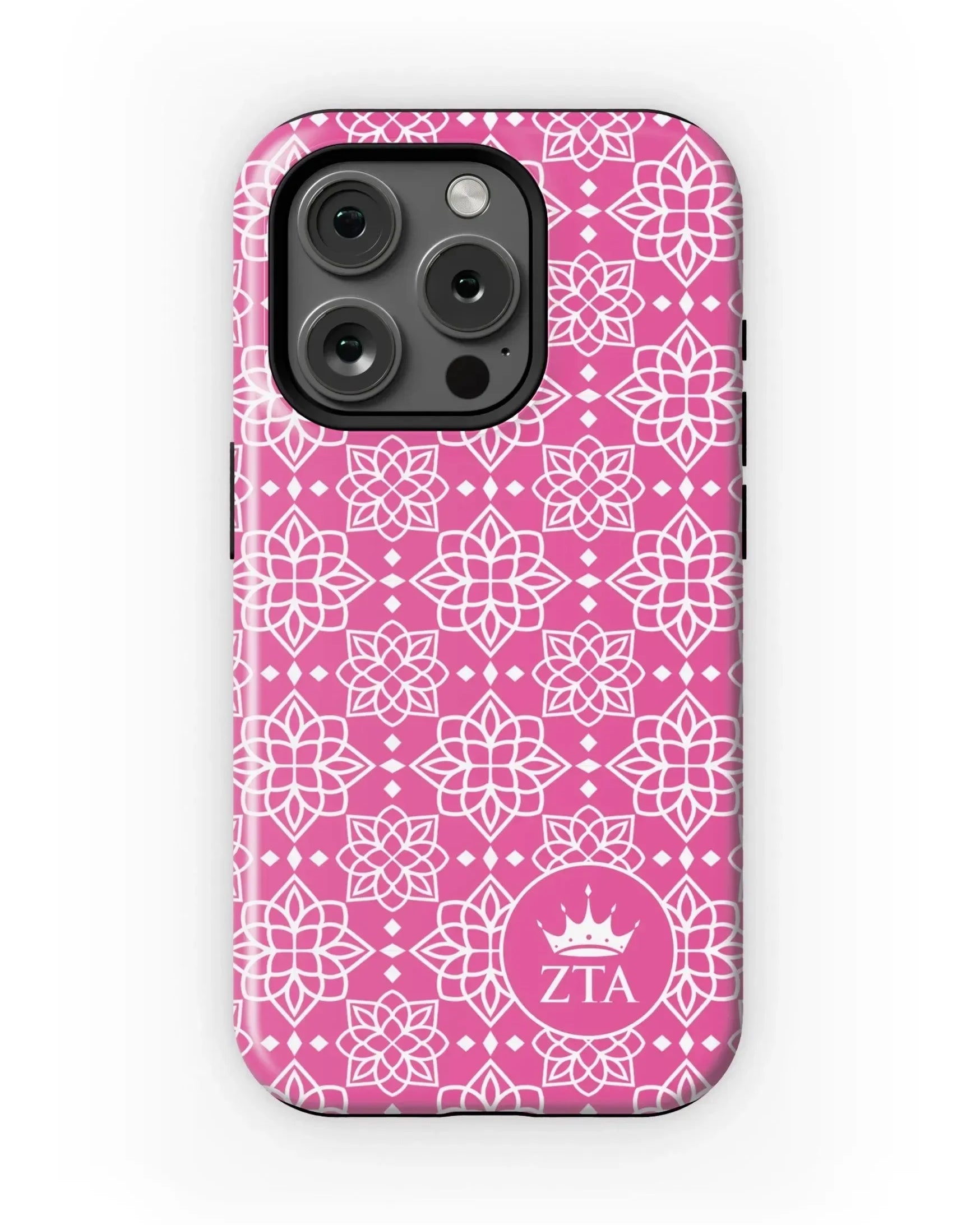 Zeta Tau Alpha iPhone 15, 14, 13 Mobile Phone Case - Pink Ornate Matte Mobile Phone Cases