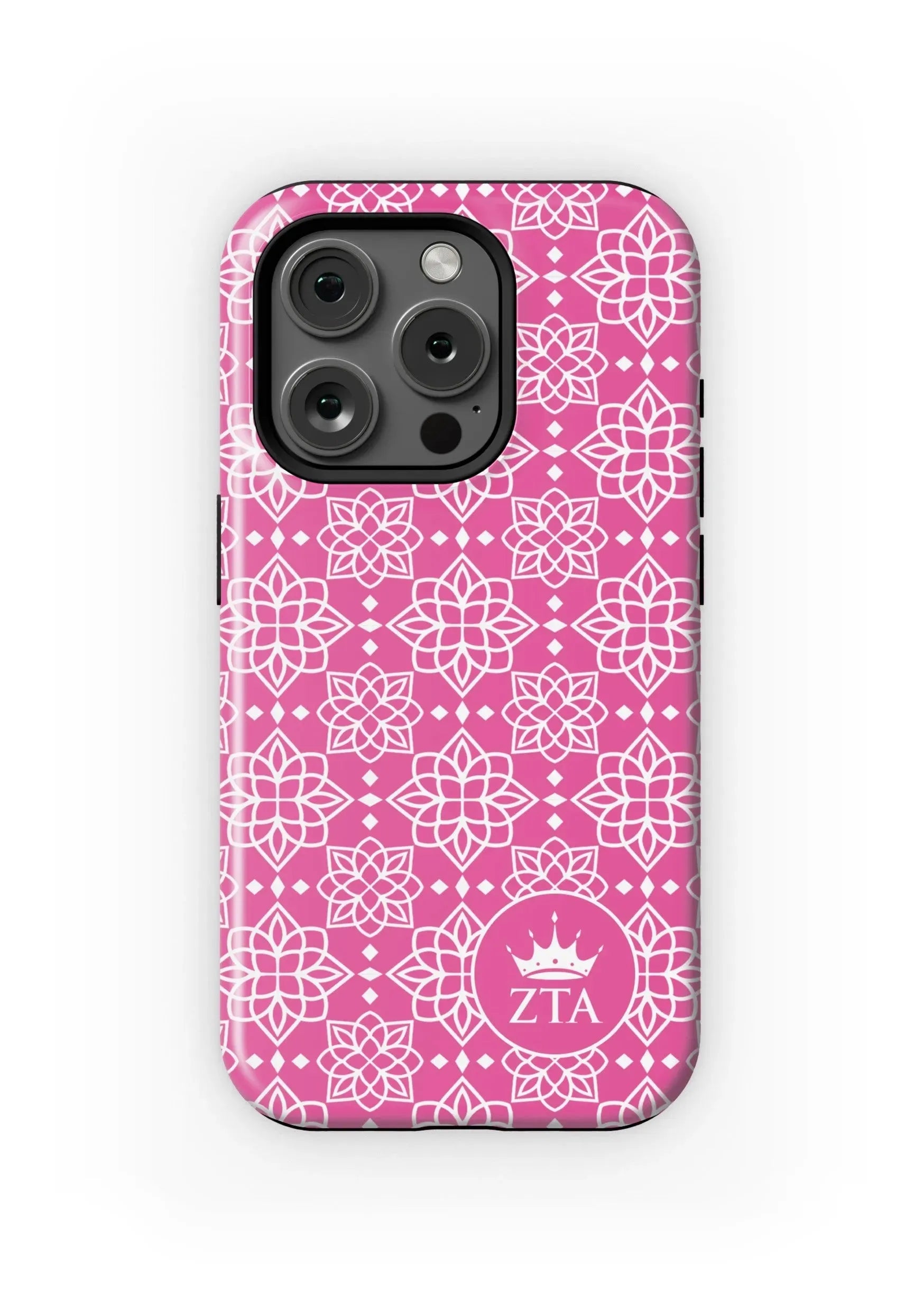 Zeta Tau Alpha iPhone 15, 14, 13 Mobile Phone Case - Pink Ornate Matte Mobile Phone Cases