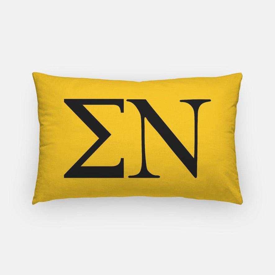 Sigma Nu Lumbar Pillow Cover - Greek Letters Gold Black Pillow Covers