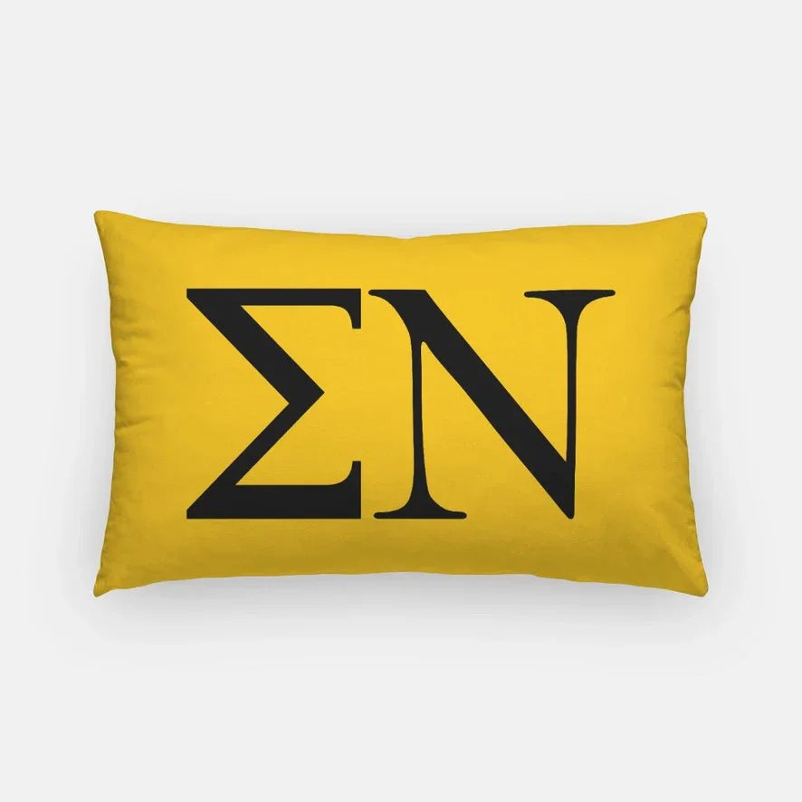 Sigma Nu Lumbar Pillow Cover - Greek Letters Gold Black Pillow Covers
