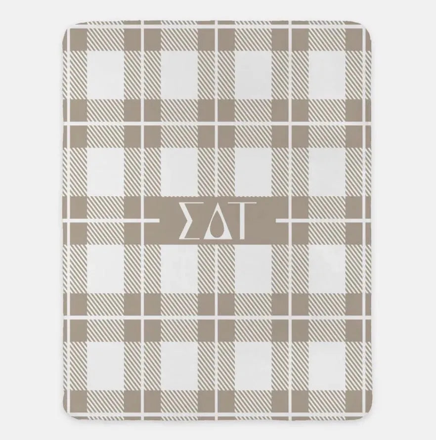 Sigma Delta Tau XL 60x80 Sherpa Throw Blanket - Plaid Cafe Throw Blankets