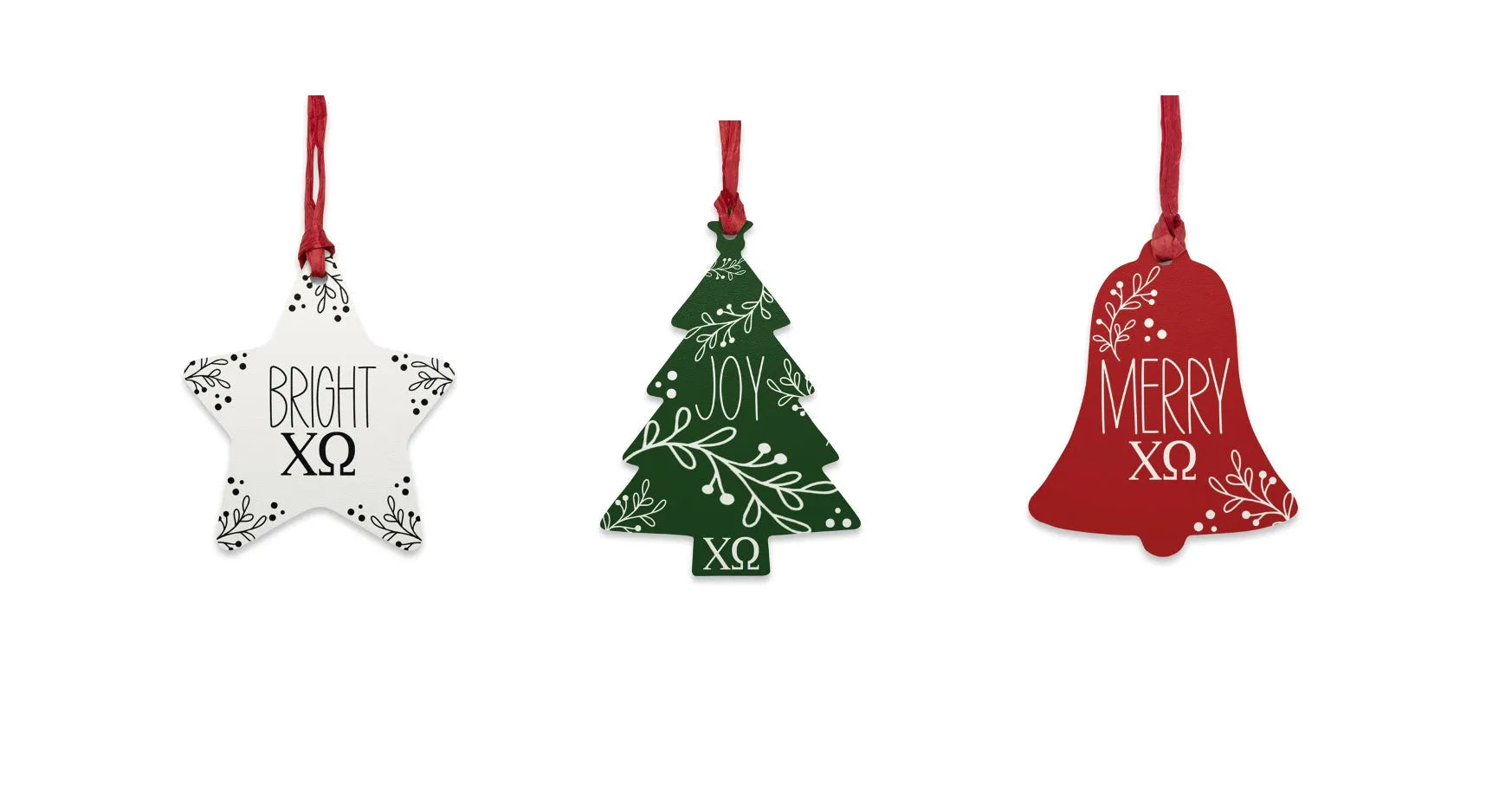 Chi Omega Wood Christmas Ornaments / Magnets (Set of 3) Holiday Ornaments