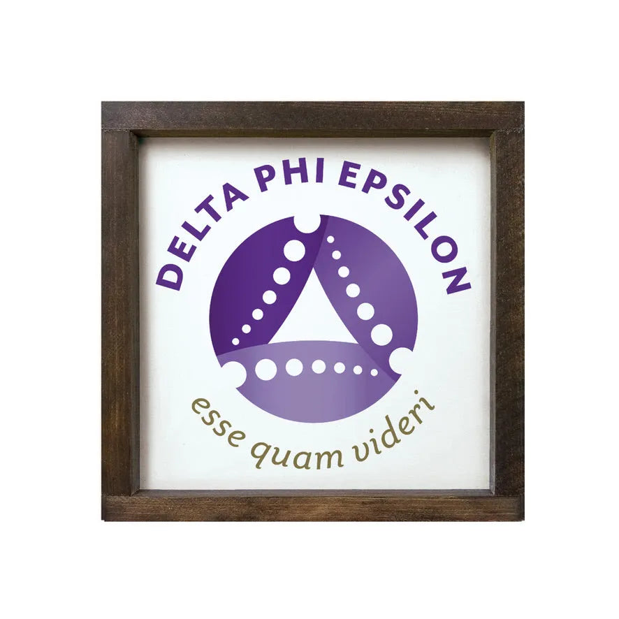 Delta Phi Epsilon 12x12 Wood Framed Sign Walnut Stain Wall Art & Signs