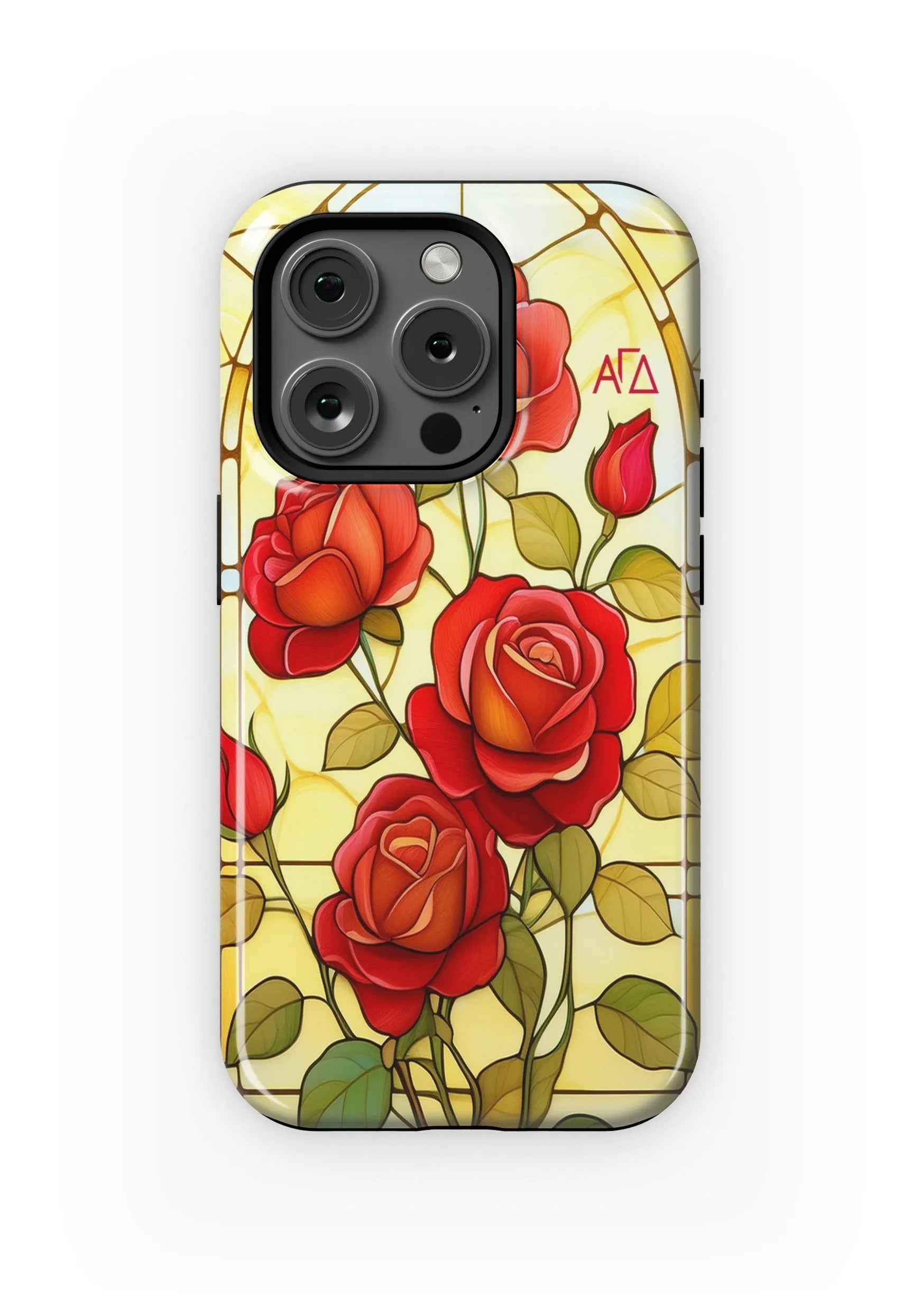 Alpha Gamma Delta iPhone 16, 15, 14 Mobile Phone Case - Stained Glass Roses Gloss Mobile Phone Cases