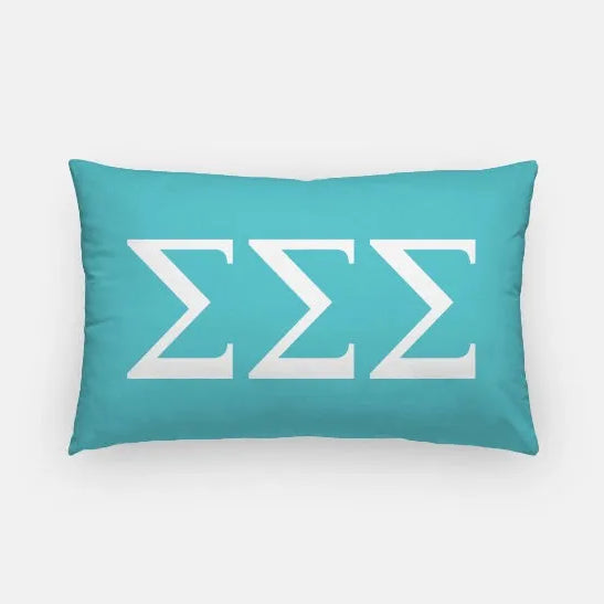 Tri Sigma Lumbar Throw Pillow Cover - Knockout Greek Letters Sea Blue Pillow Covers