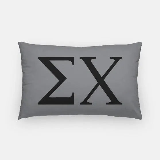 Sigma Chi Lumbar Pillow Cover - Greek Letters Gray Black Pillow Covers
