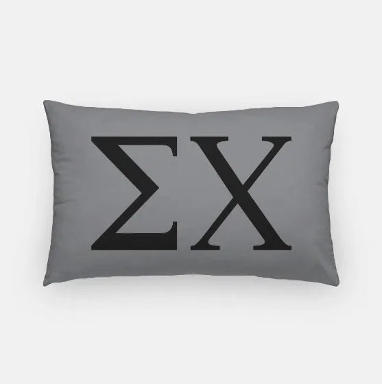 Sigma Chi Lumbar Pillow Cover - Greek Letters Gray Black Pillow Covers