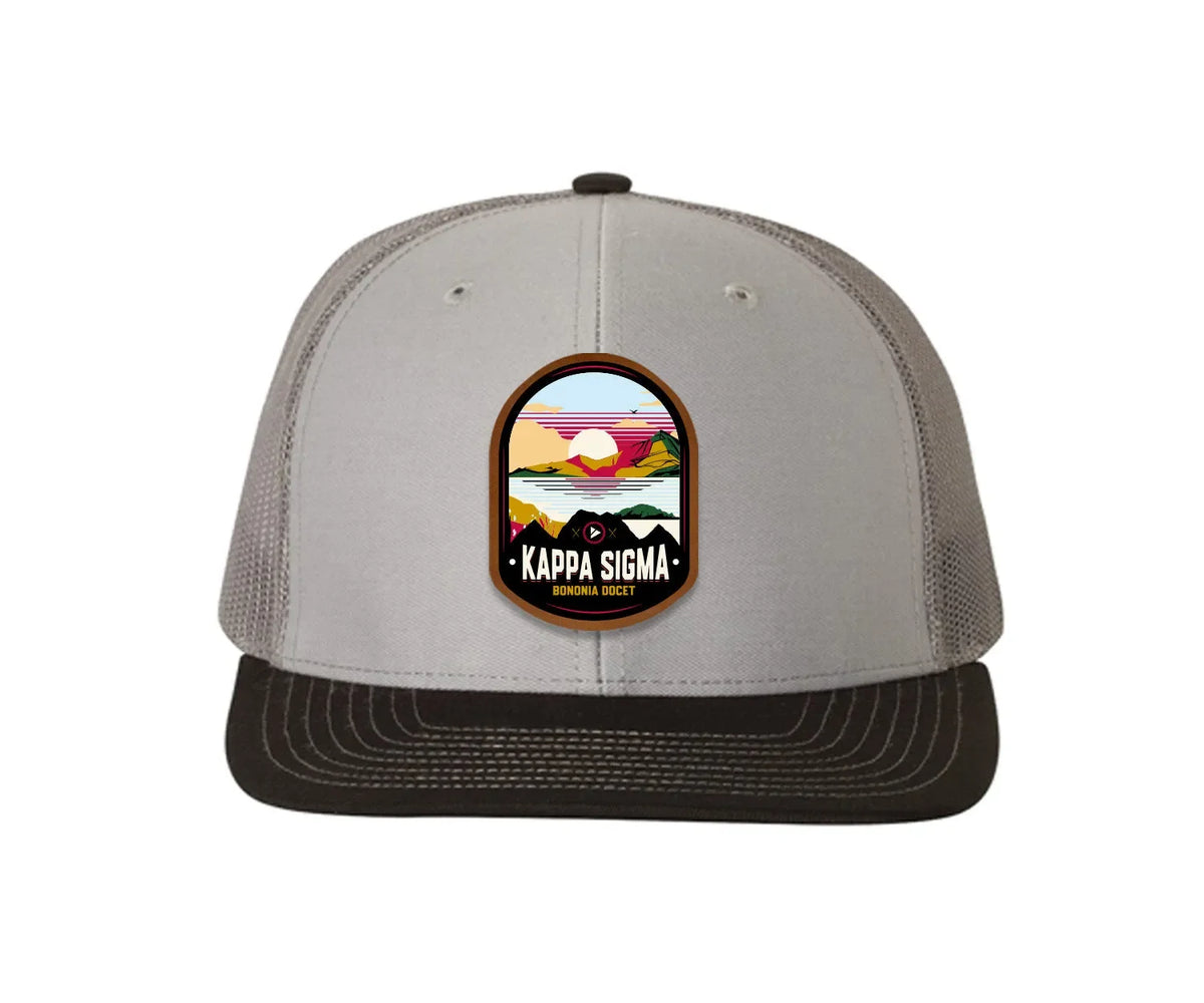 Kappa Sigma Richardson 112 UV Print Leatherette Patch Trucker Hat - Ventura Gray Charcoal Black Trucker Hat