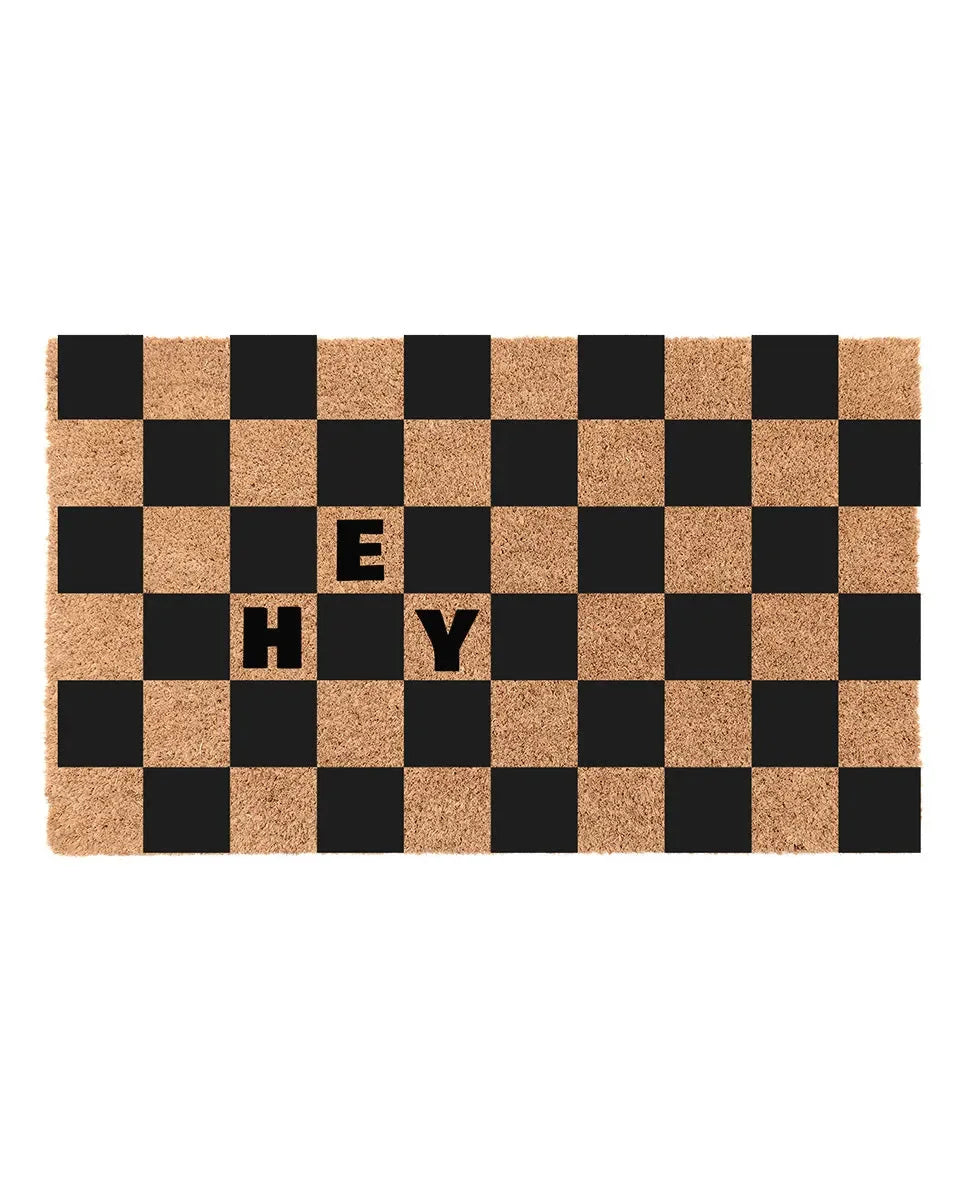Hey Black Check Coir Doormat Door Mats