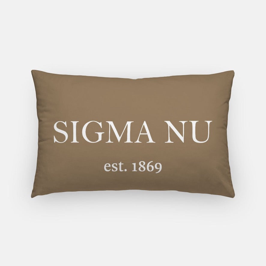 Sigma Nu Lumbar Pillow Cover - Traditional 1869 Tan White Pillow Covers