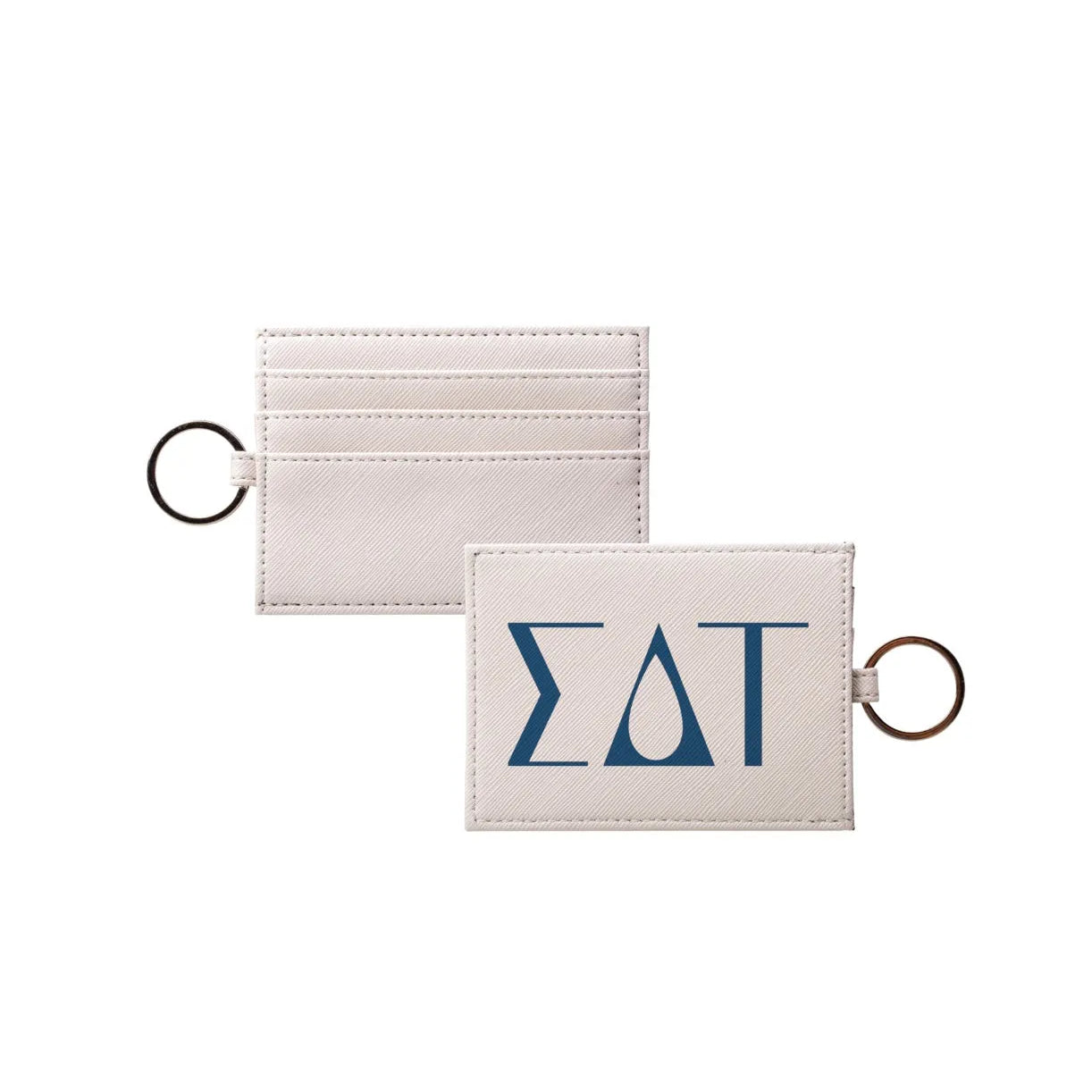 Sigma Delta Tau Vegan Saffiano Leather Keychain Card Holder - Greek Letters Old Blue Travel Wallet
