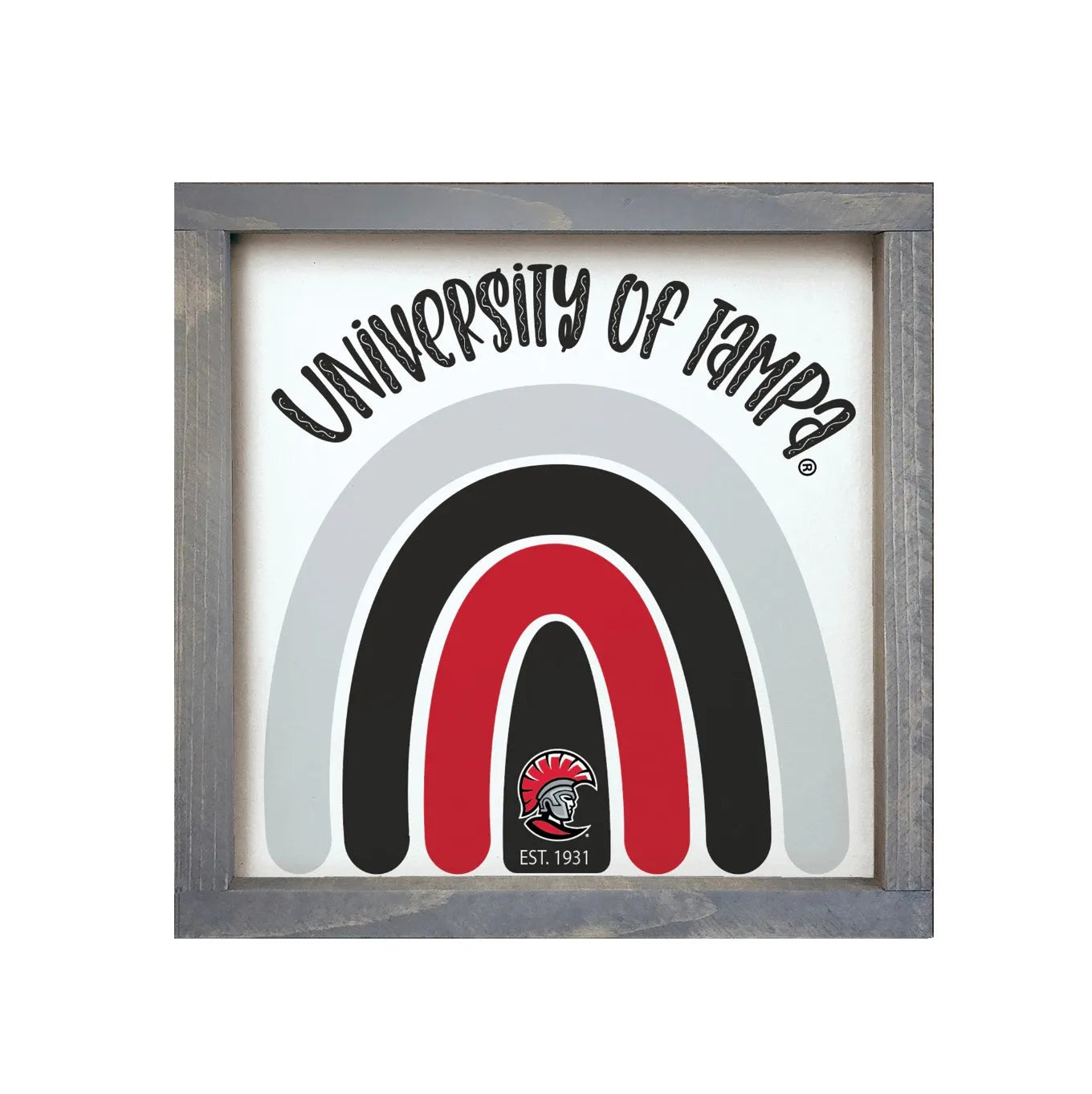 University of Tampa Sign - Rainbow - 12"x12" Weathered Gray Wall Art & Signs
