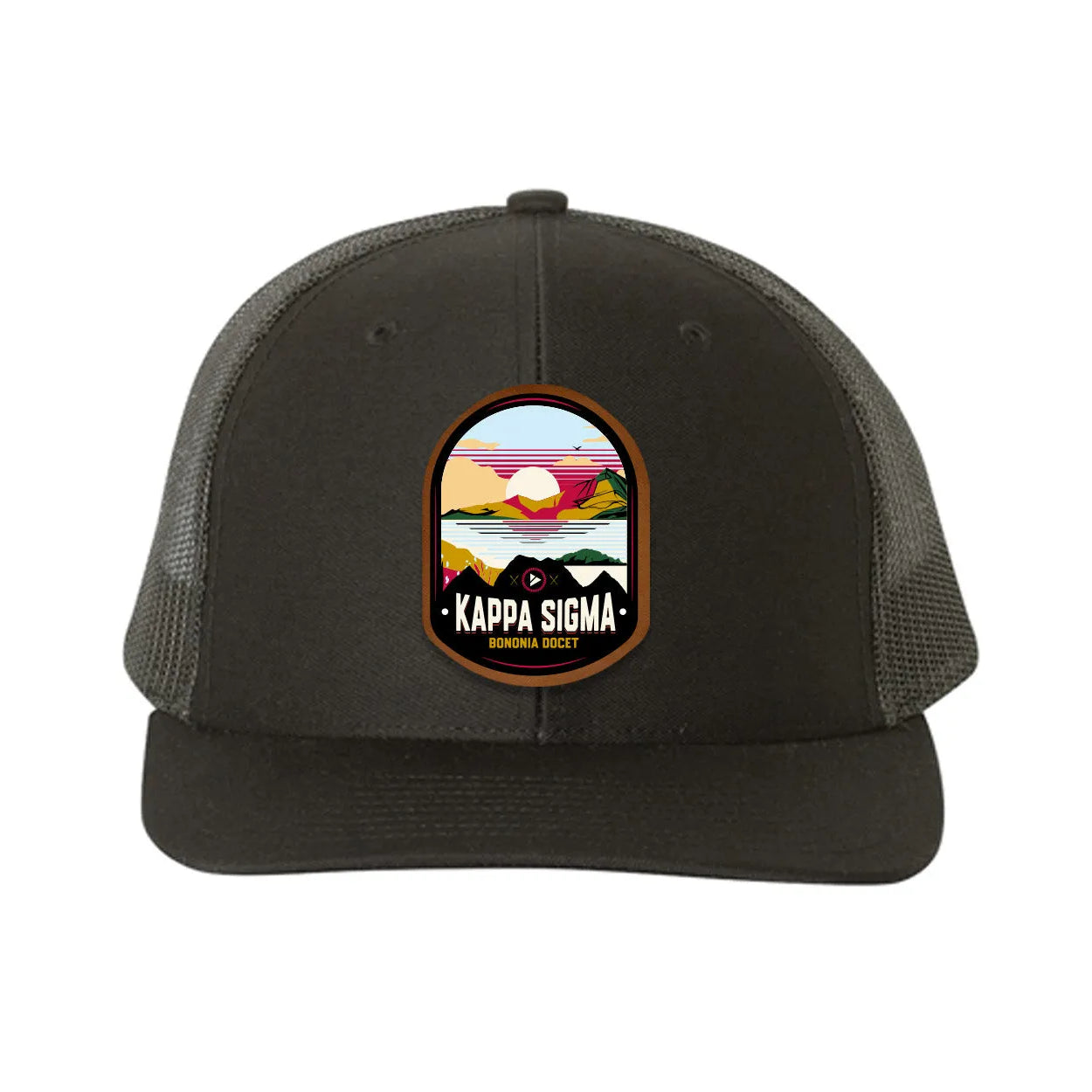 Kappa Sigma Richardson 112 UV Print Leatherette Patch Trucker Hat - Ventura Black Black Trucker Hat