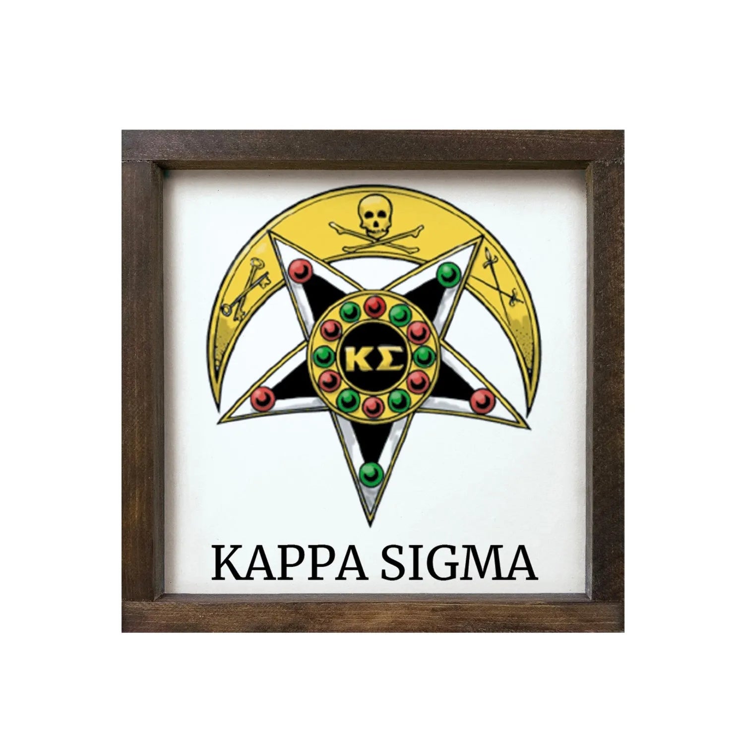 Kappa Sigma 12x12 Wood Framed Sign - Badge Walnut Stain Wall Art & Signs