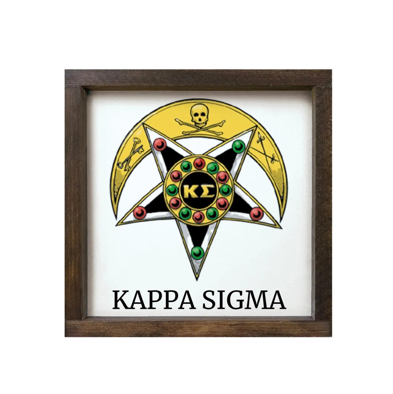 Kappa Sigma 12x12 Wood Framed Sign - Badge Walnut Stain Wall Art & Signs