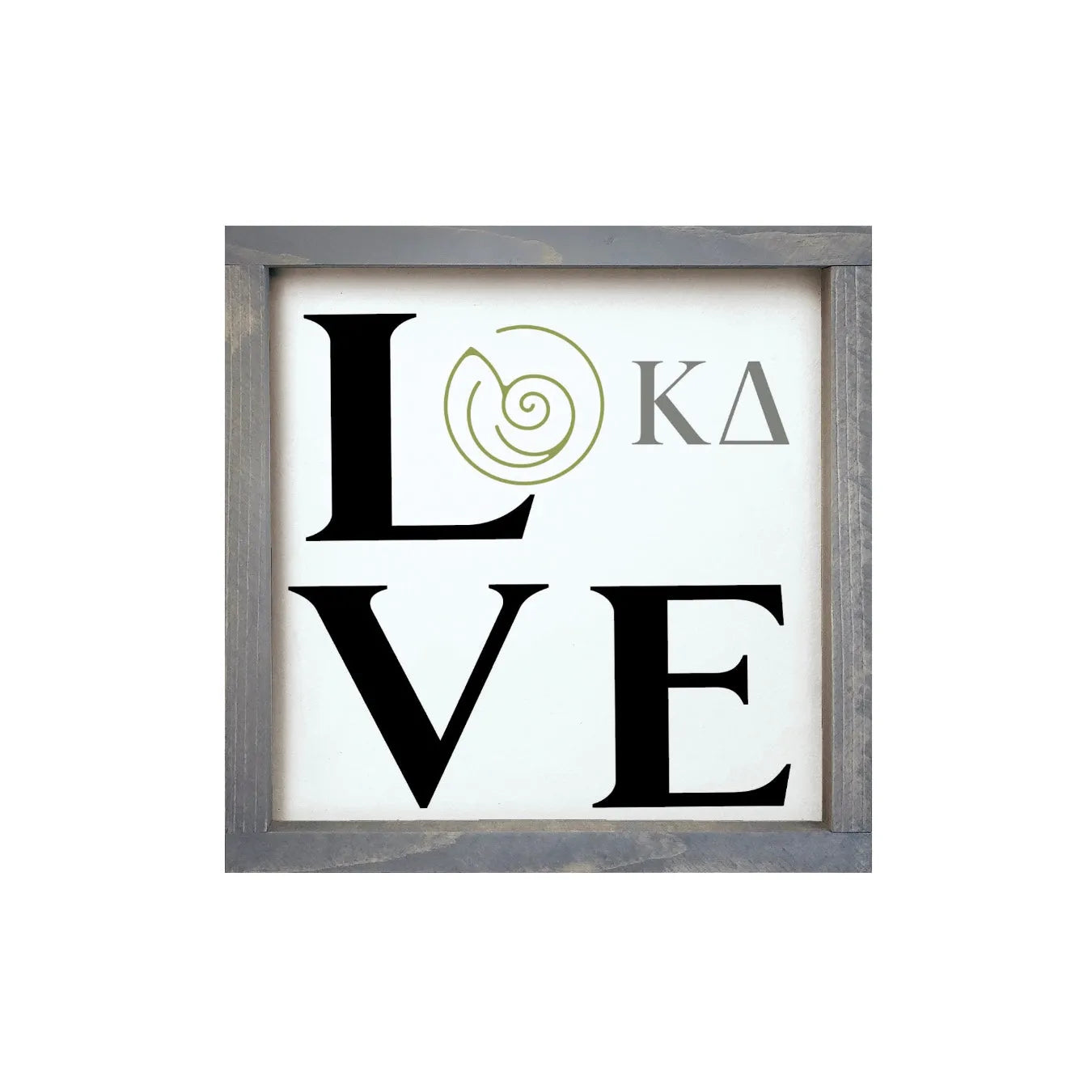 Kappa Delta 12x12 Wood Framed Sign - "LOVE" Weathered Gray Wall Art & Signs