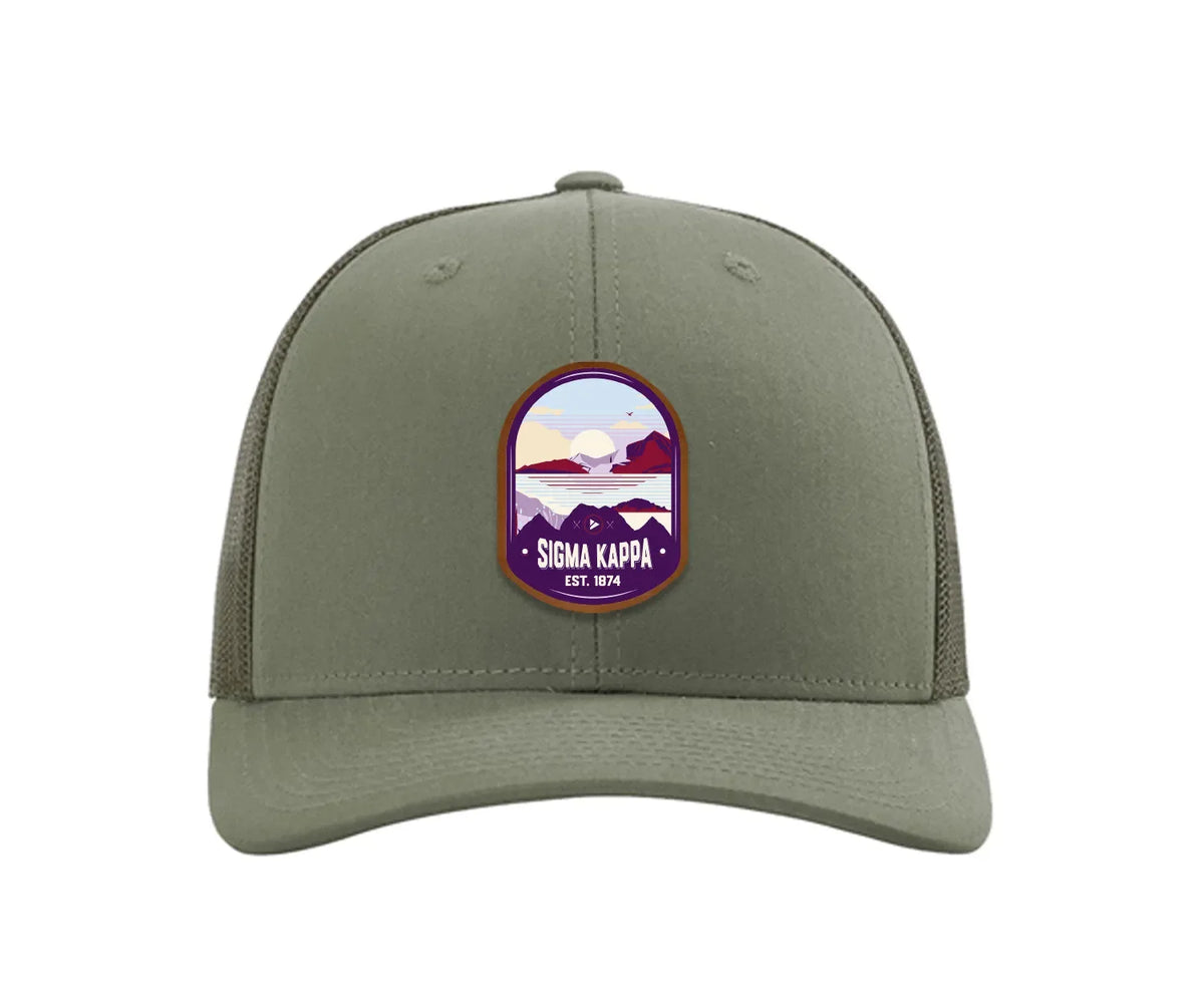 Sigma Kappa Richardson 112 UV Print Leatherette Patch Trucker Hat - Ventura Loden Trucker Hat