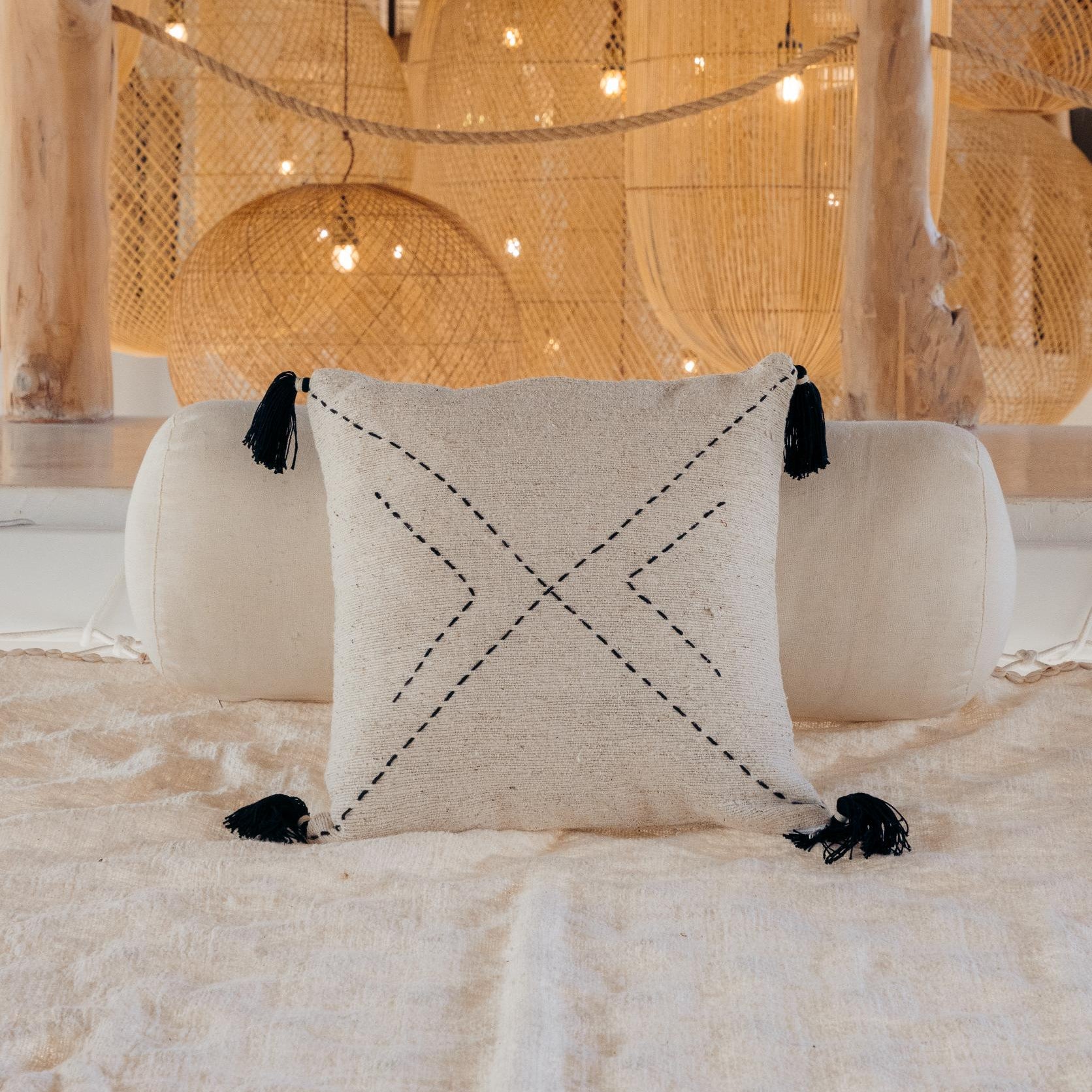 Ava Hand Stitched Cotton Pillows | Boho Dorm Decor