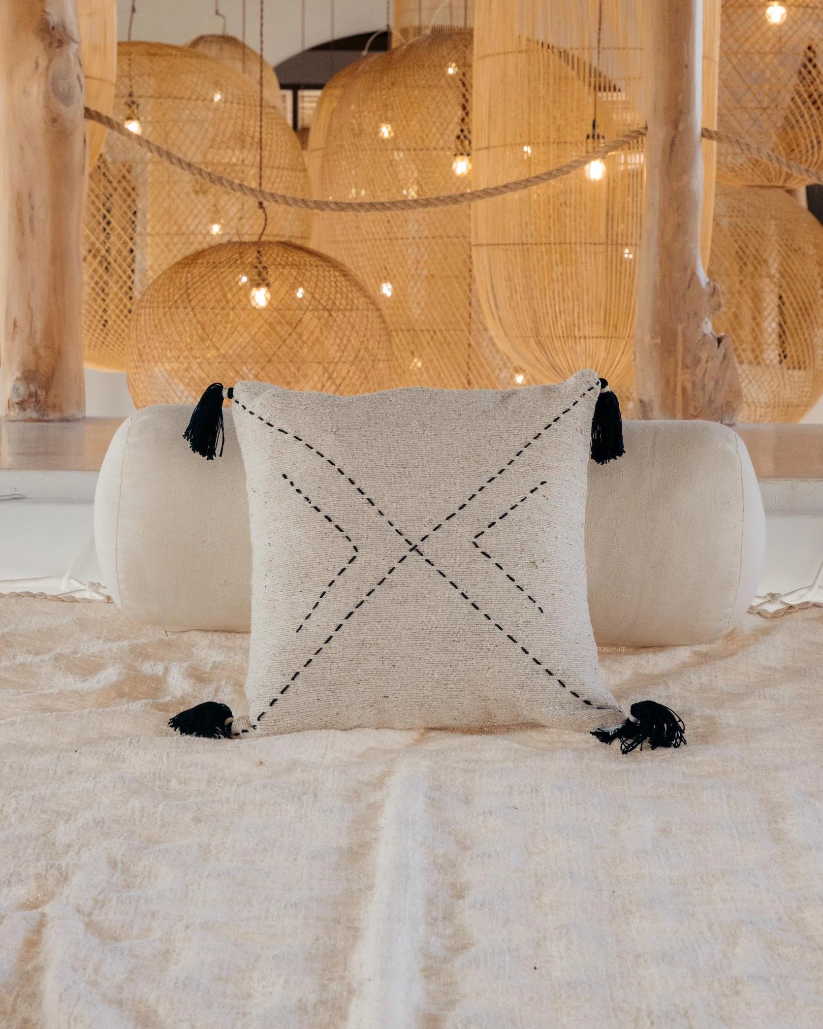Ava Hand Stitched Cotton Pillows | Boho Dorm Decor