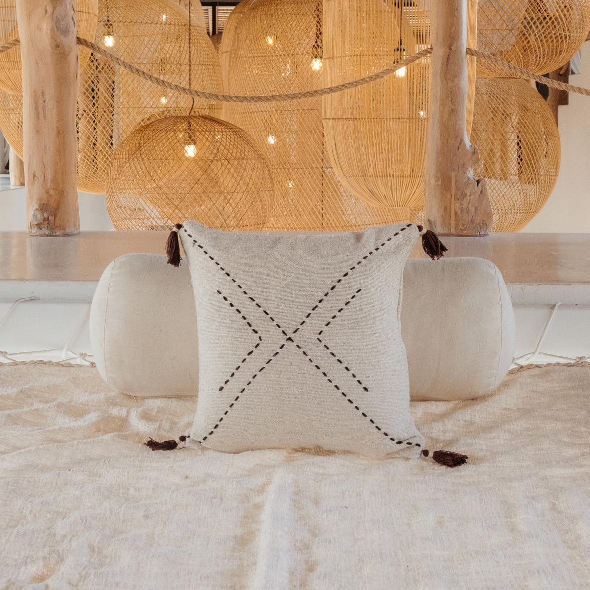 Ava Hand Stitched Cotton Pillows | Boho Dorm Decor