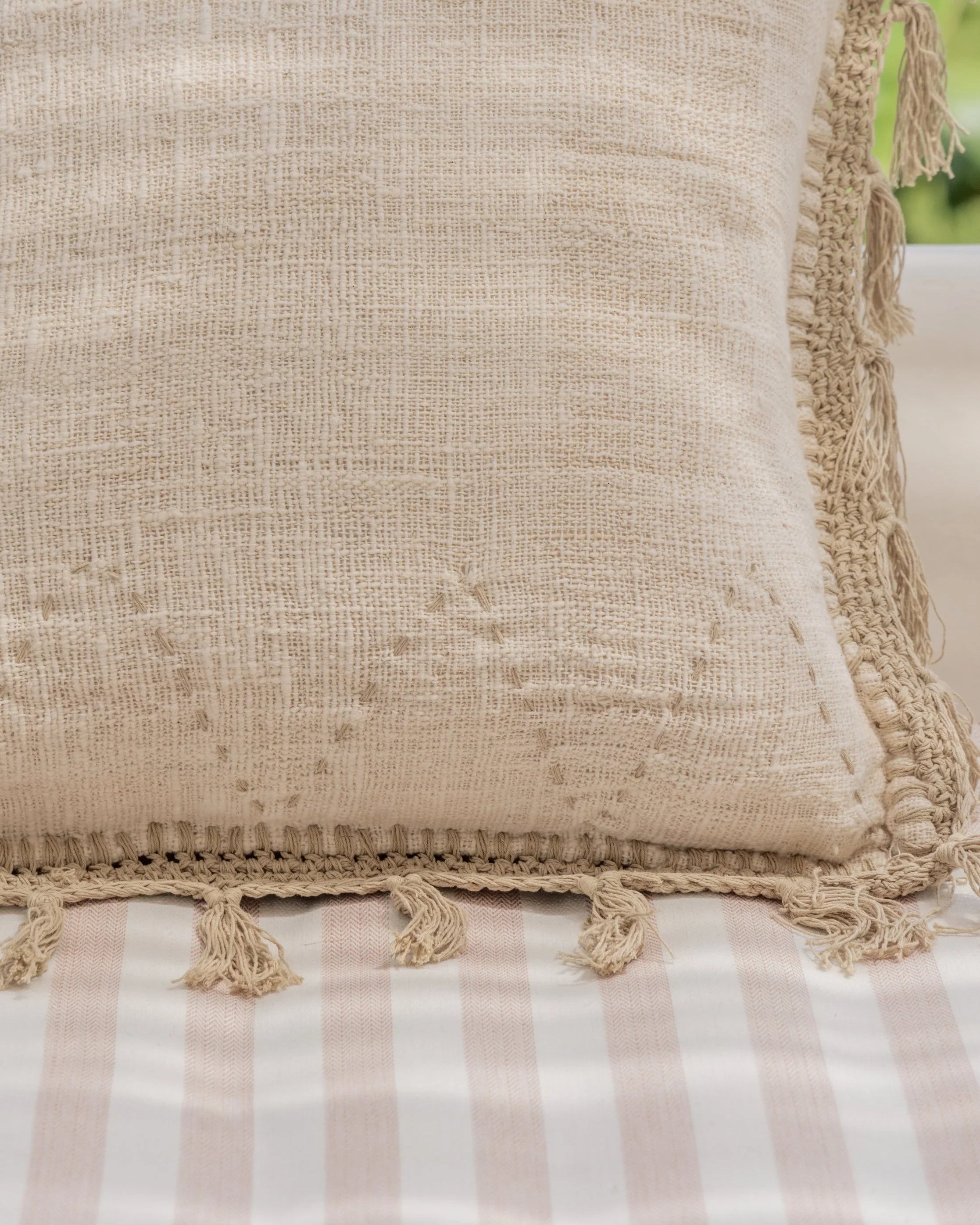 Gaia Hand Stitched Cotton Throw Pillow Cover | Boho Dorm Decor