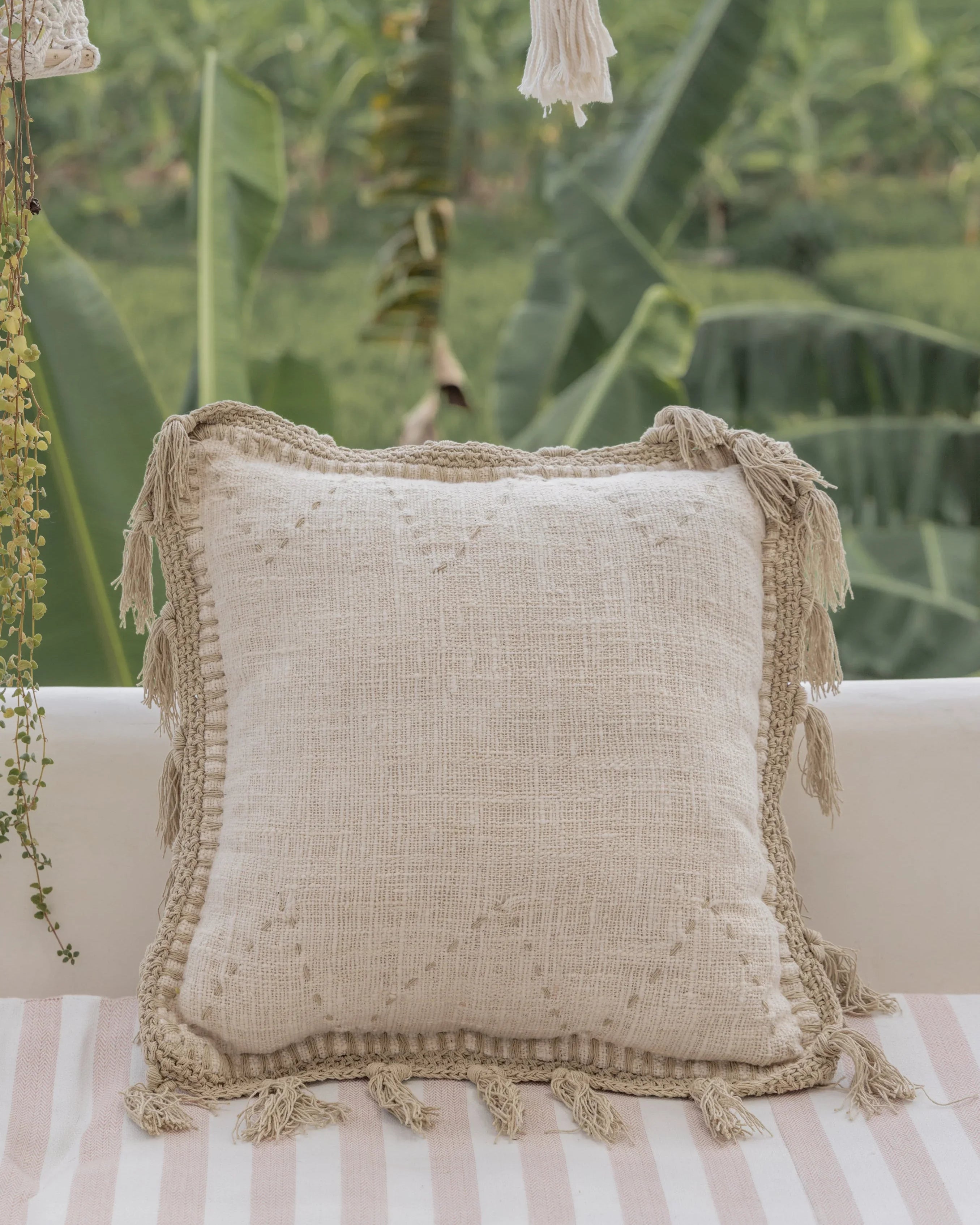 Gaia Hand Stitched Cotton Throw Pillow Cover | Boho Dorm Decor