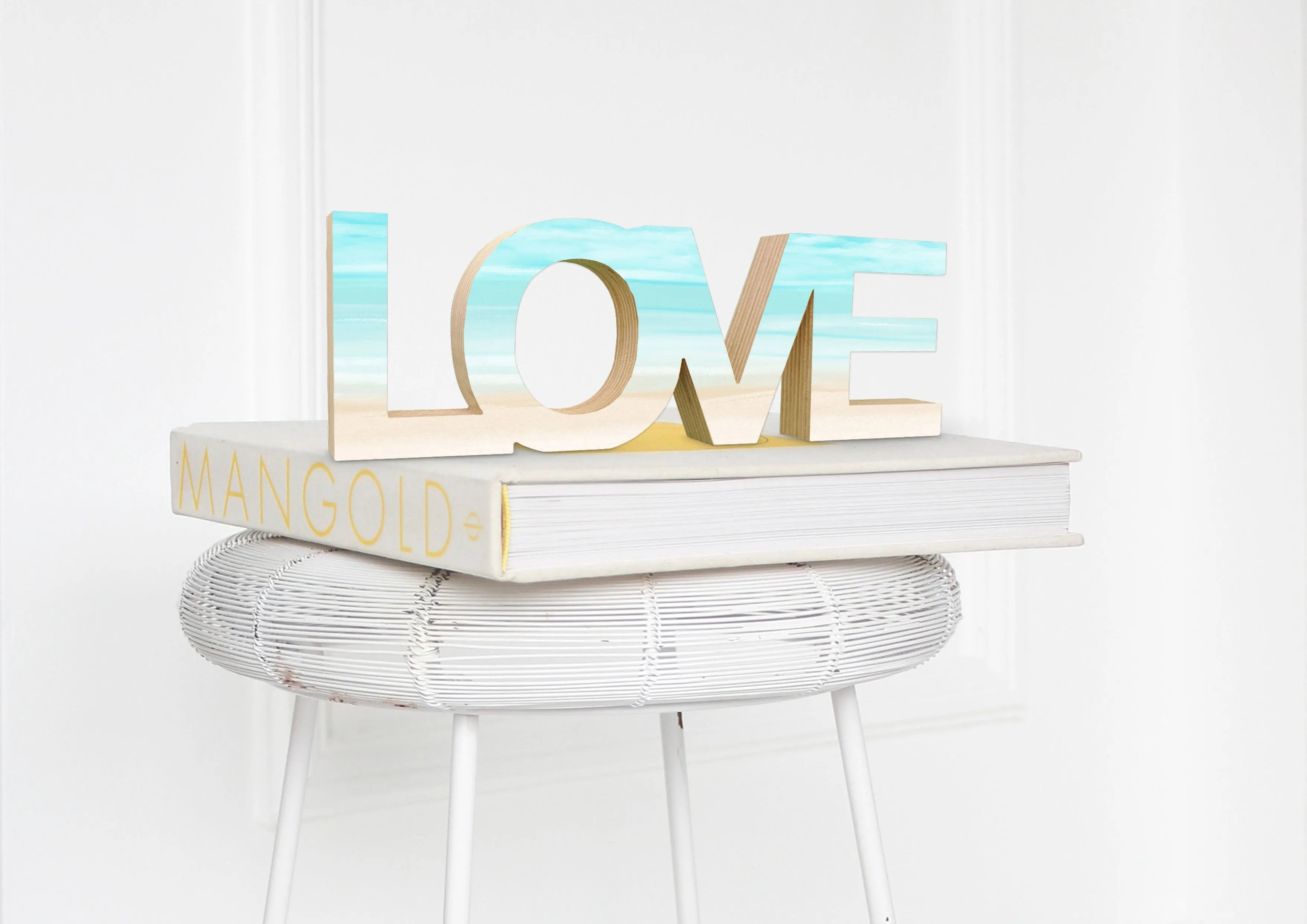 LOVE Beach Wood Shelf Sitter Decorative Plagues