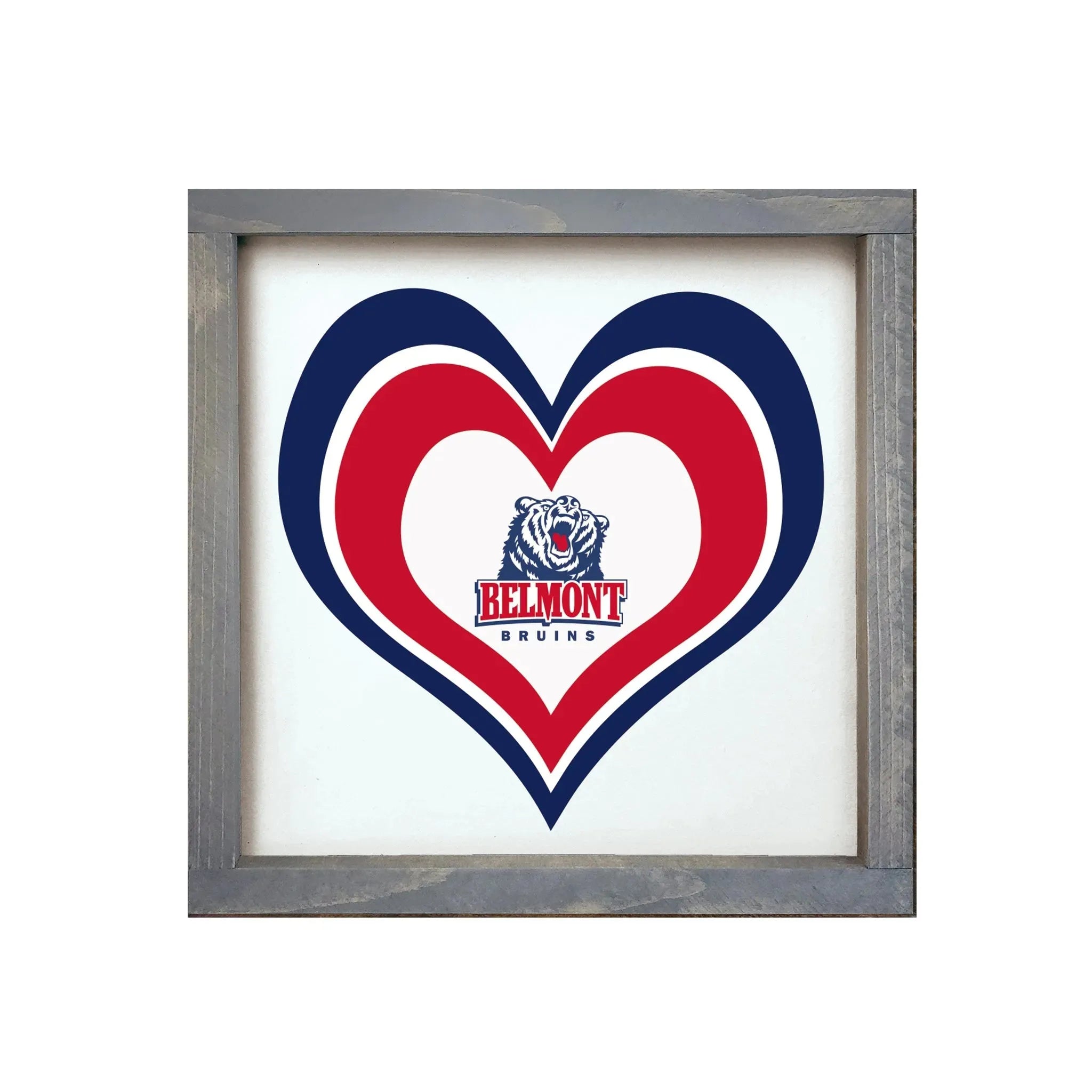 Belmont University Framed Sign - Heart 12"x12" Weathered Gray Wall Art & Signs
