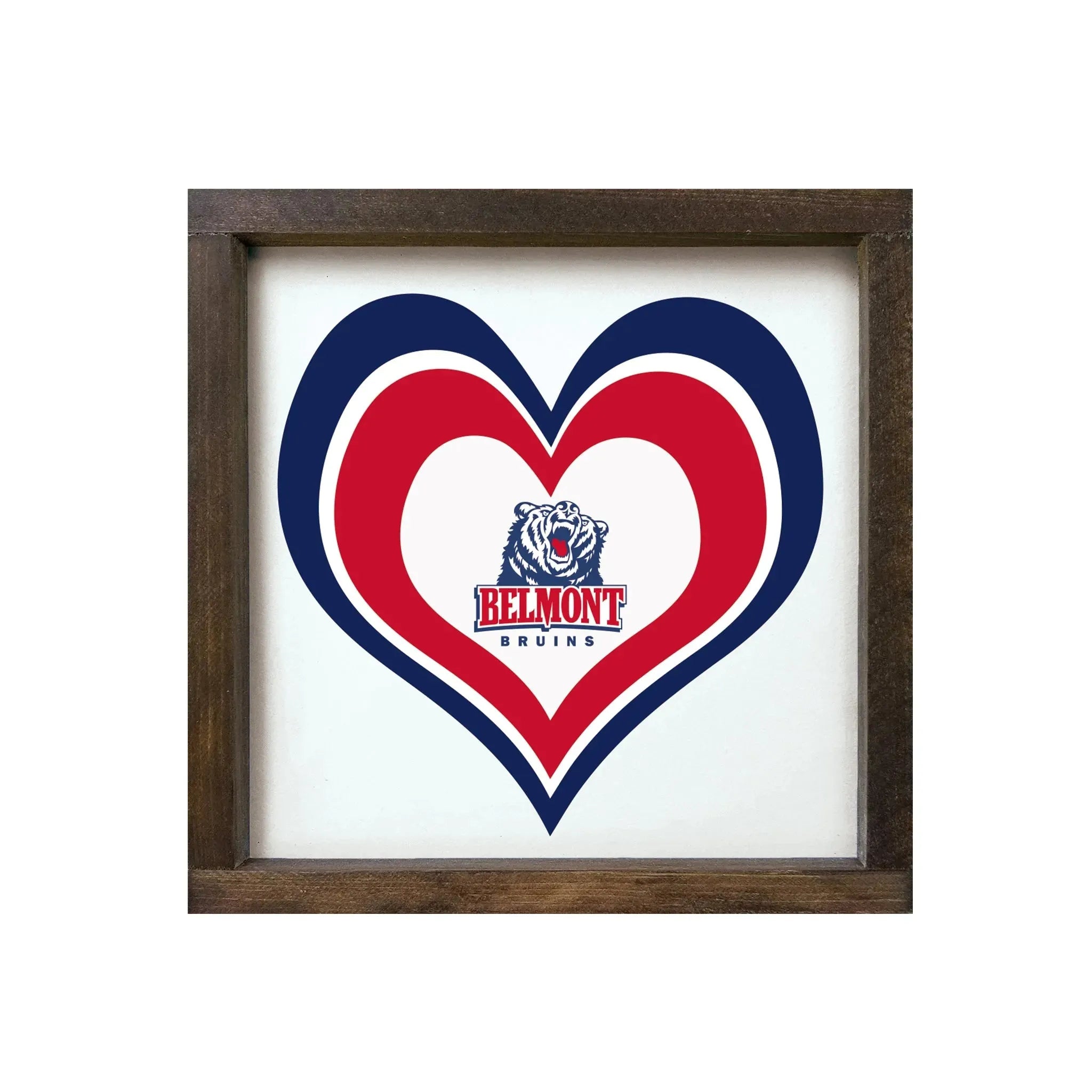 Belmont University Framed Sign - Heart 12"x12" Walnut Stain Wall Art & Signs