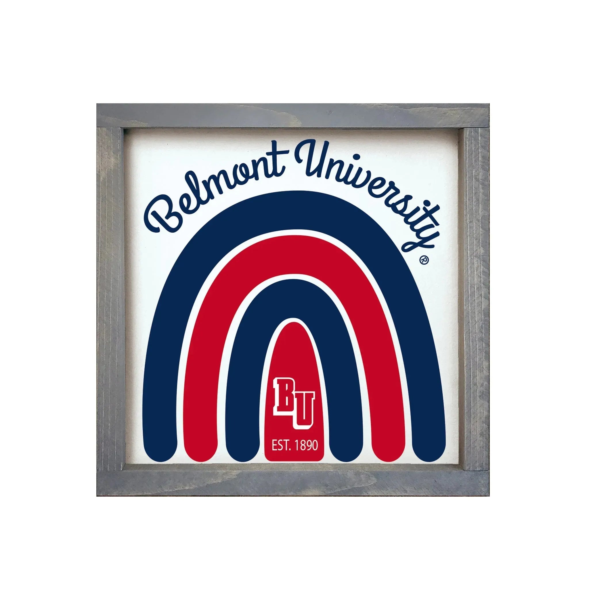 Belmont University Framed Sign - Rainbow 12"x12" Weathered Gray Wall Art & Signs