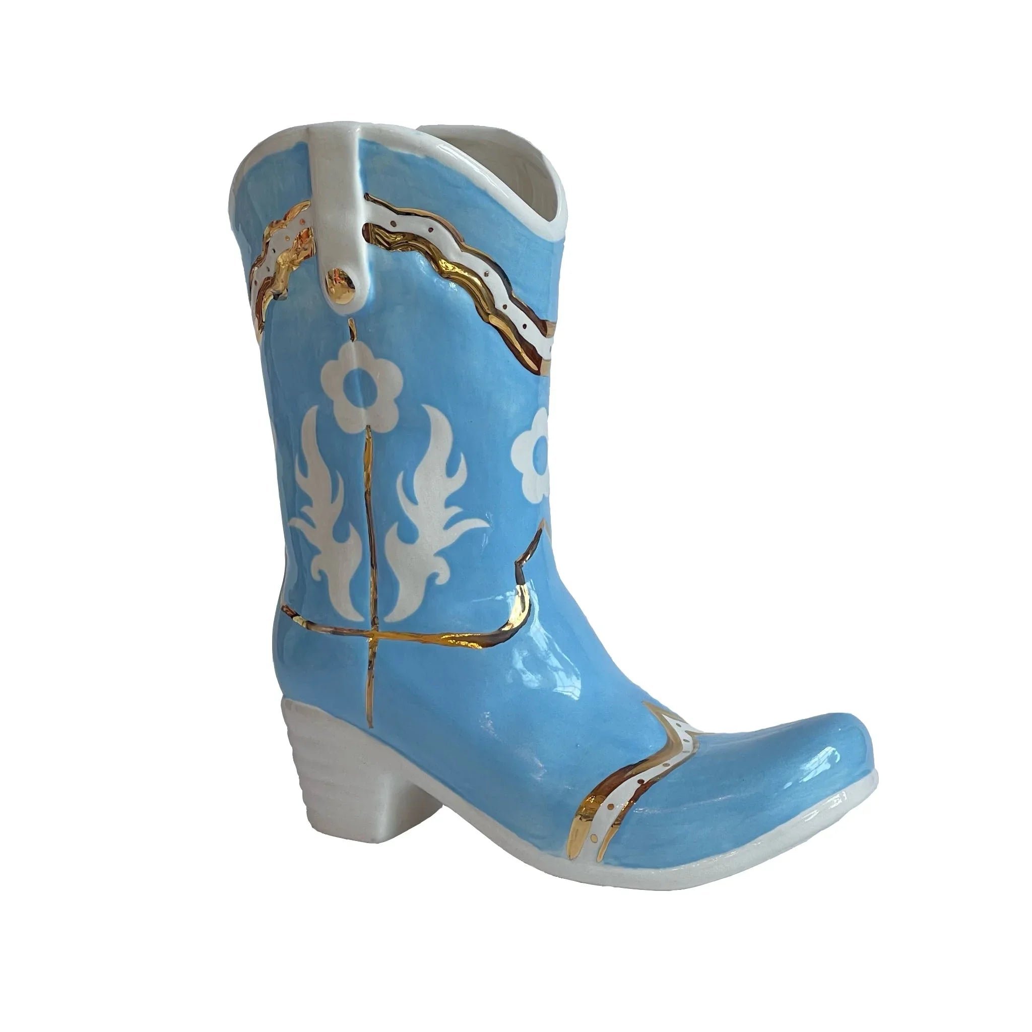 Cowboy Boot Vase with Gold Accent | Western Dorm Accessories - Campus Greek Fit