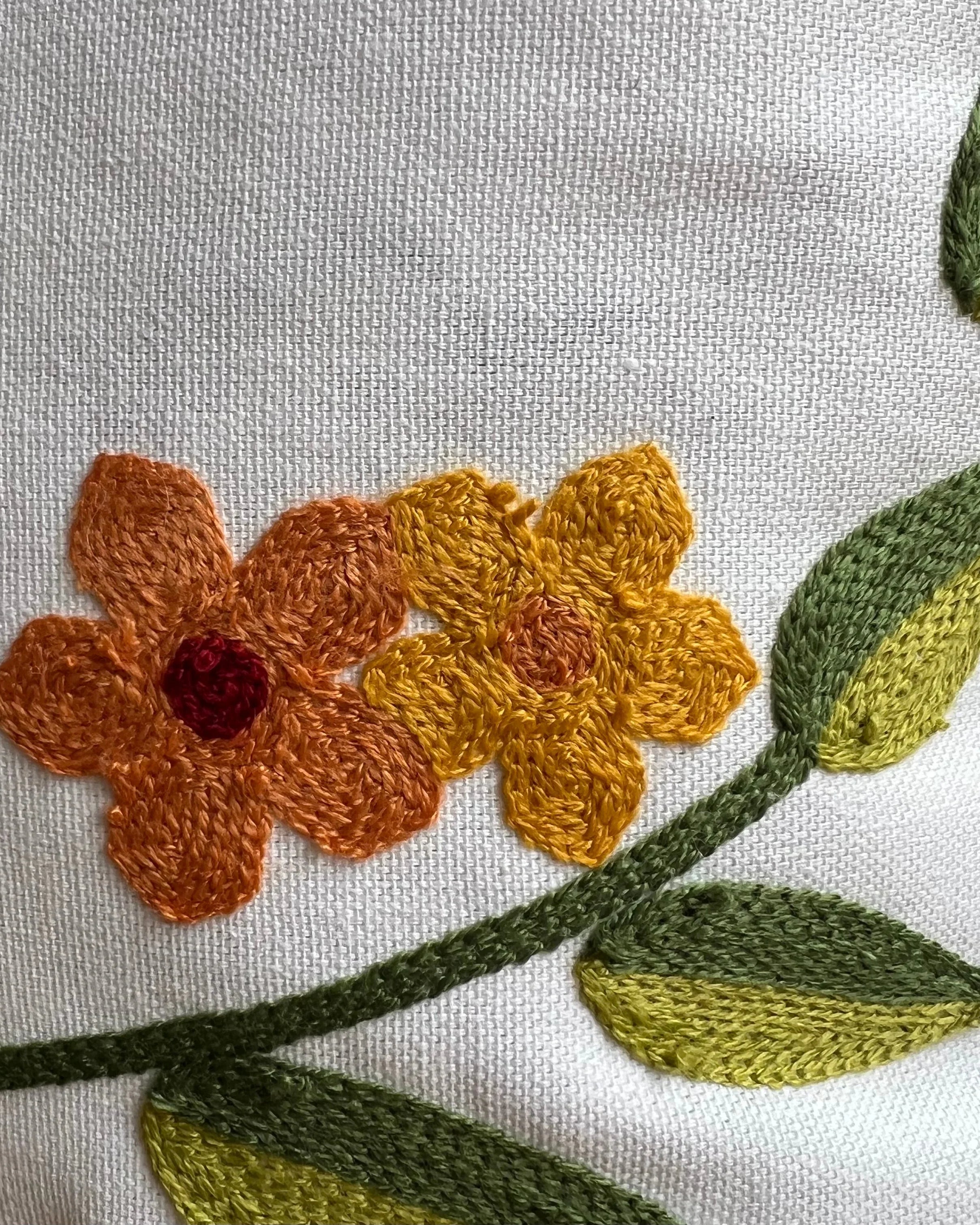 Bird & Bloom Embroidered Pillow Cover | Dorm Decor
