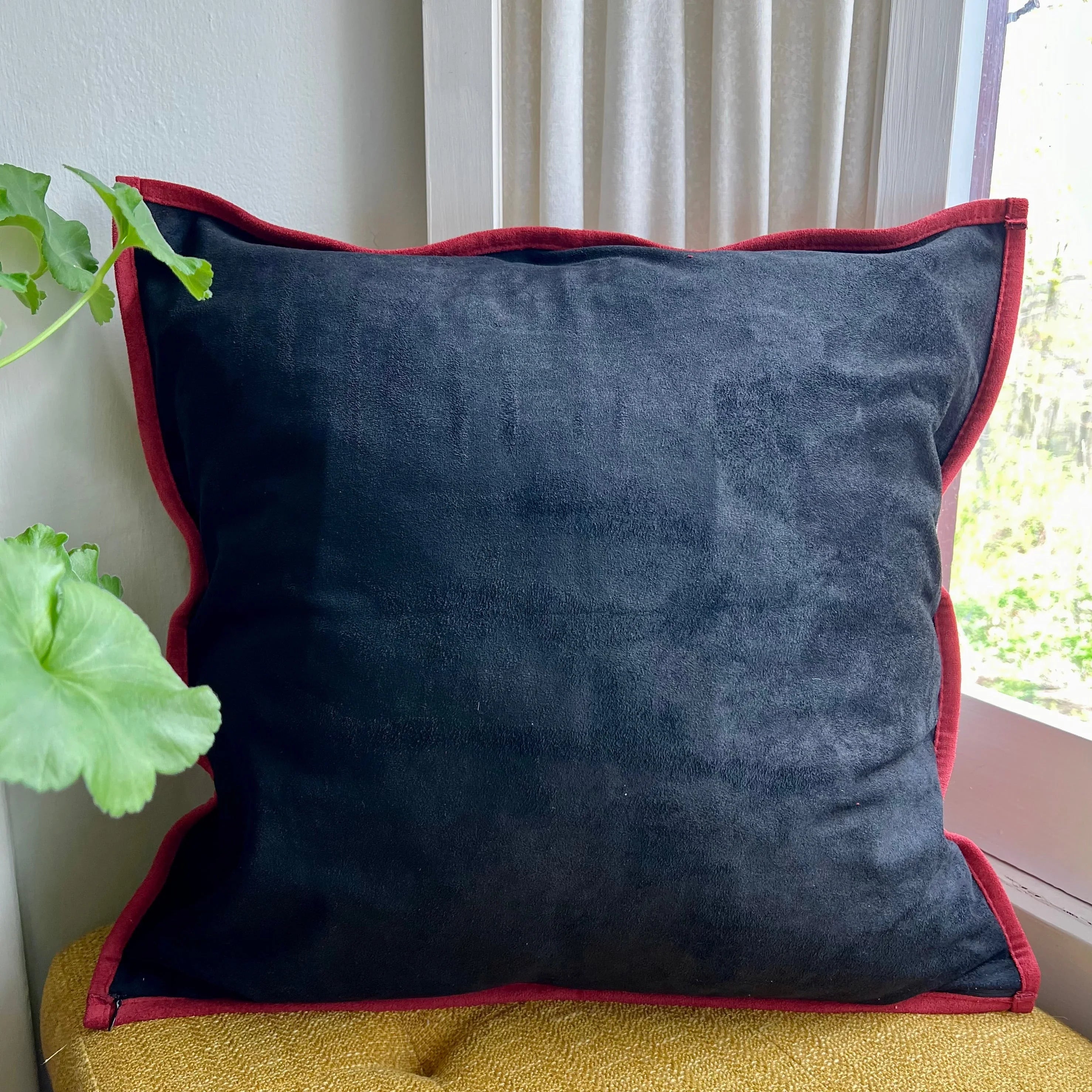 Red and Black Floral Embroidered Pillow Cover | Colorful Dorm Decor