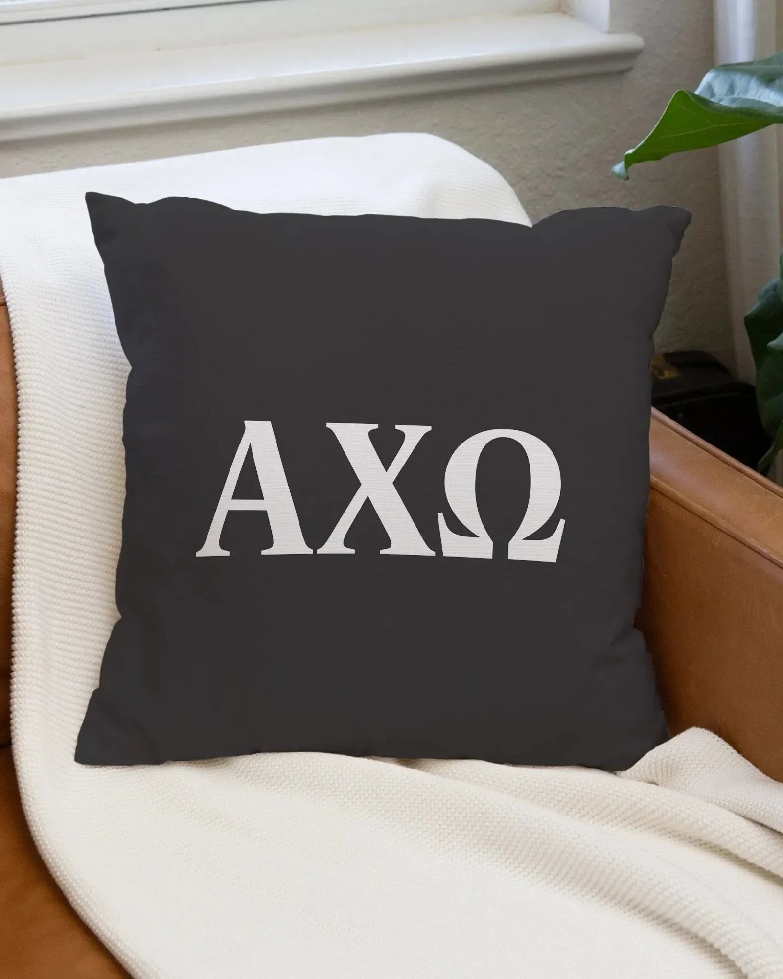Alpha Chi Omega 18" Black Throw Pillow Cover - Greek Letters Pillow Covers