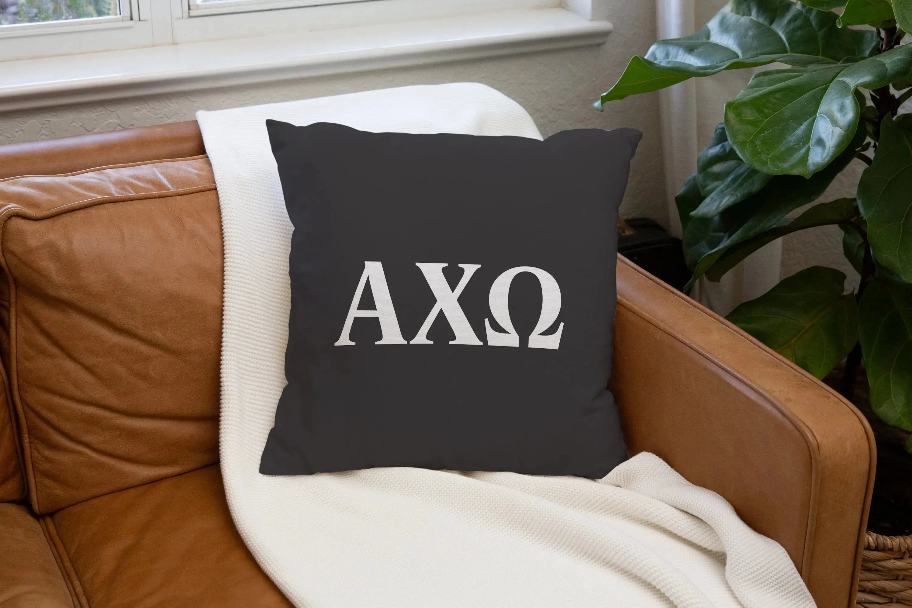 Alpha Chi Omega 18" Black Throw Pillow Cover - Greek Letters Pillow Covers