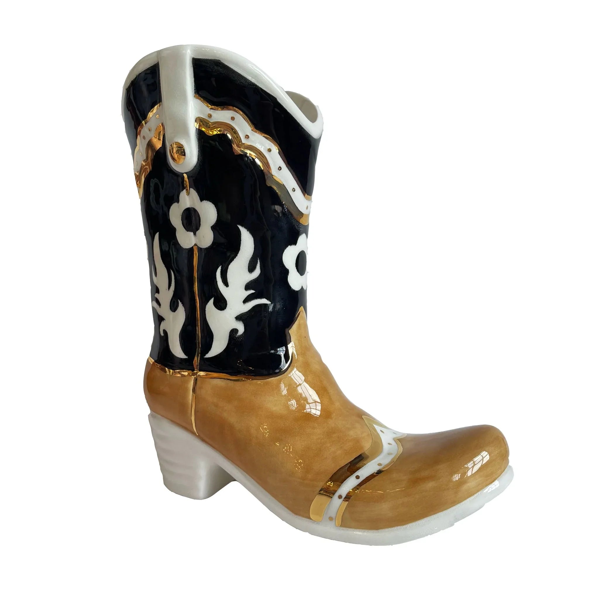 Western Cowboy Boot Vase - Two Tone | Dorm Decor | Accessories