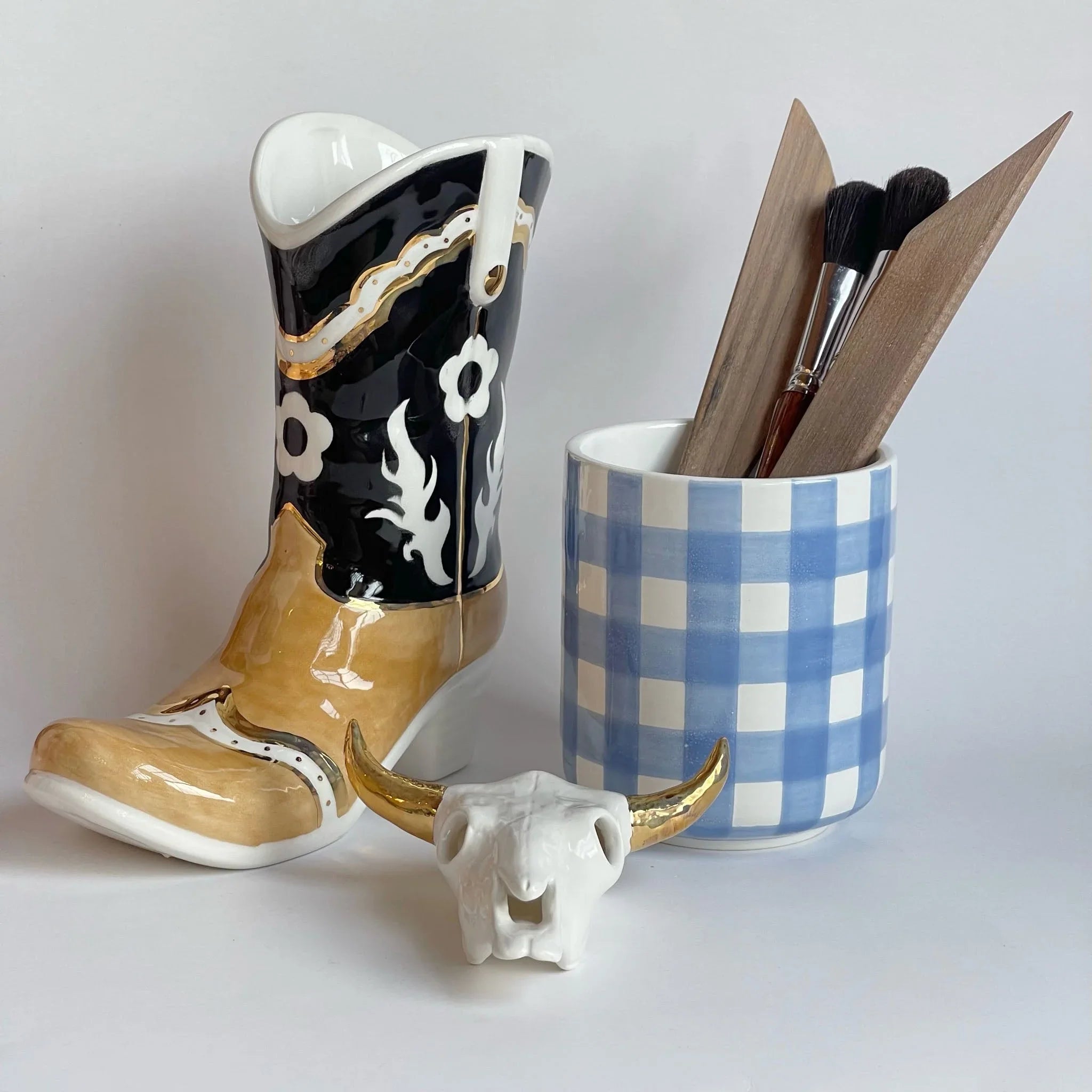 Western Cowboy Boot Vase - Two Tone | Dorm Decor | Accessories
