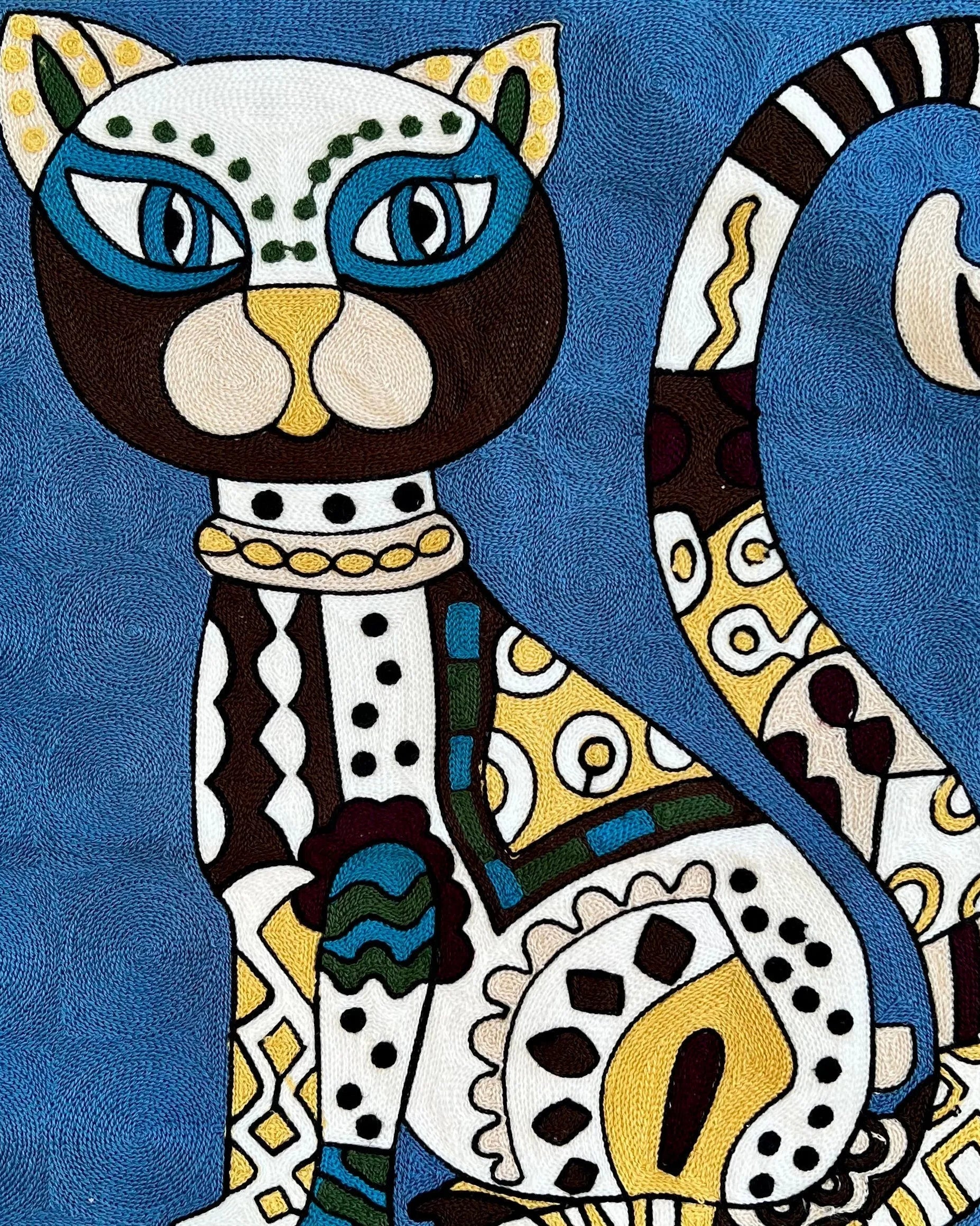 Blue Abstract Cat Embroidered Pillow Cover | Dorm Decor