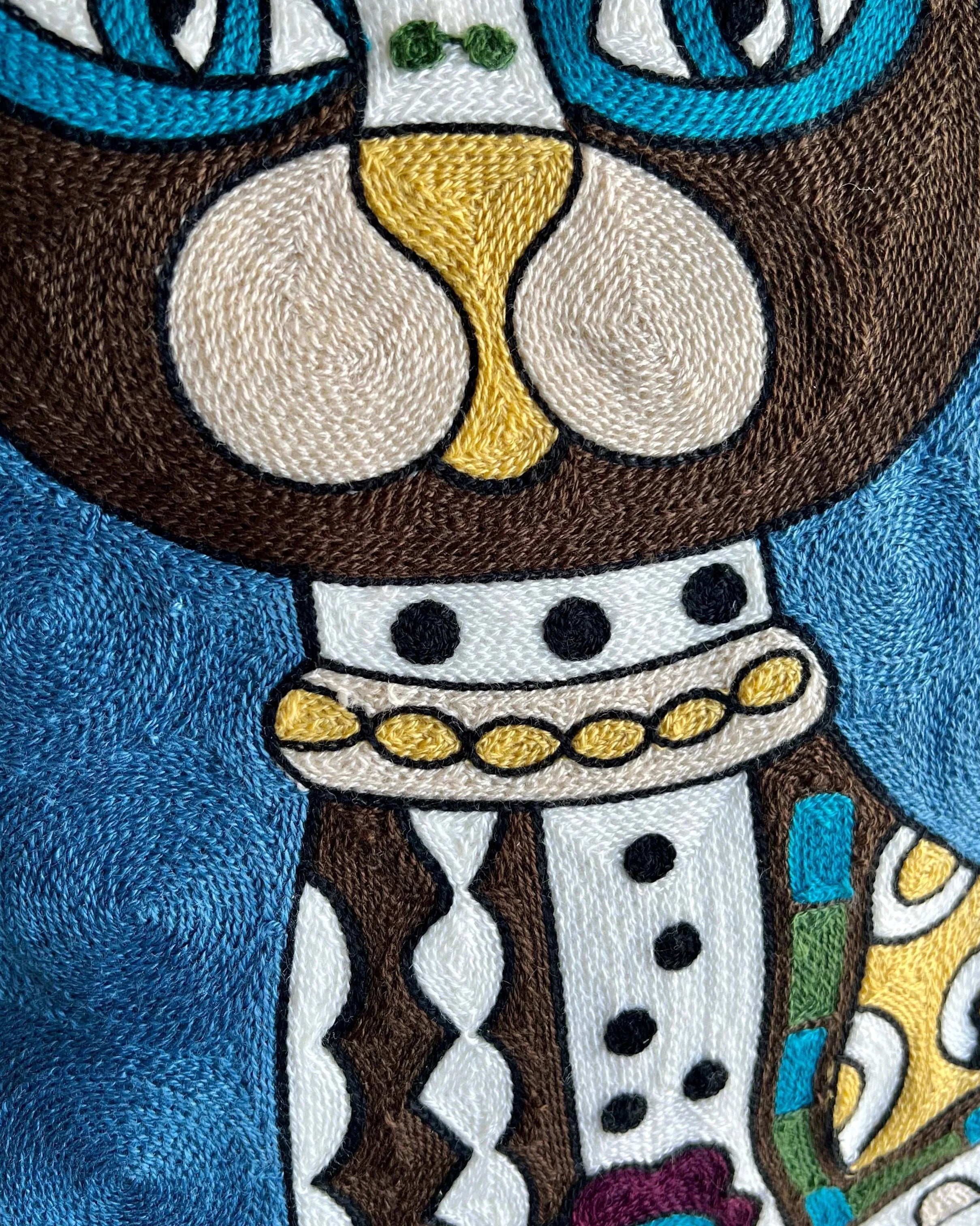 Blue Abstract Cat Embroidered Pillow Cover | Dorm Decor
