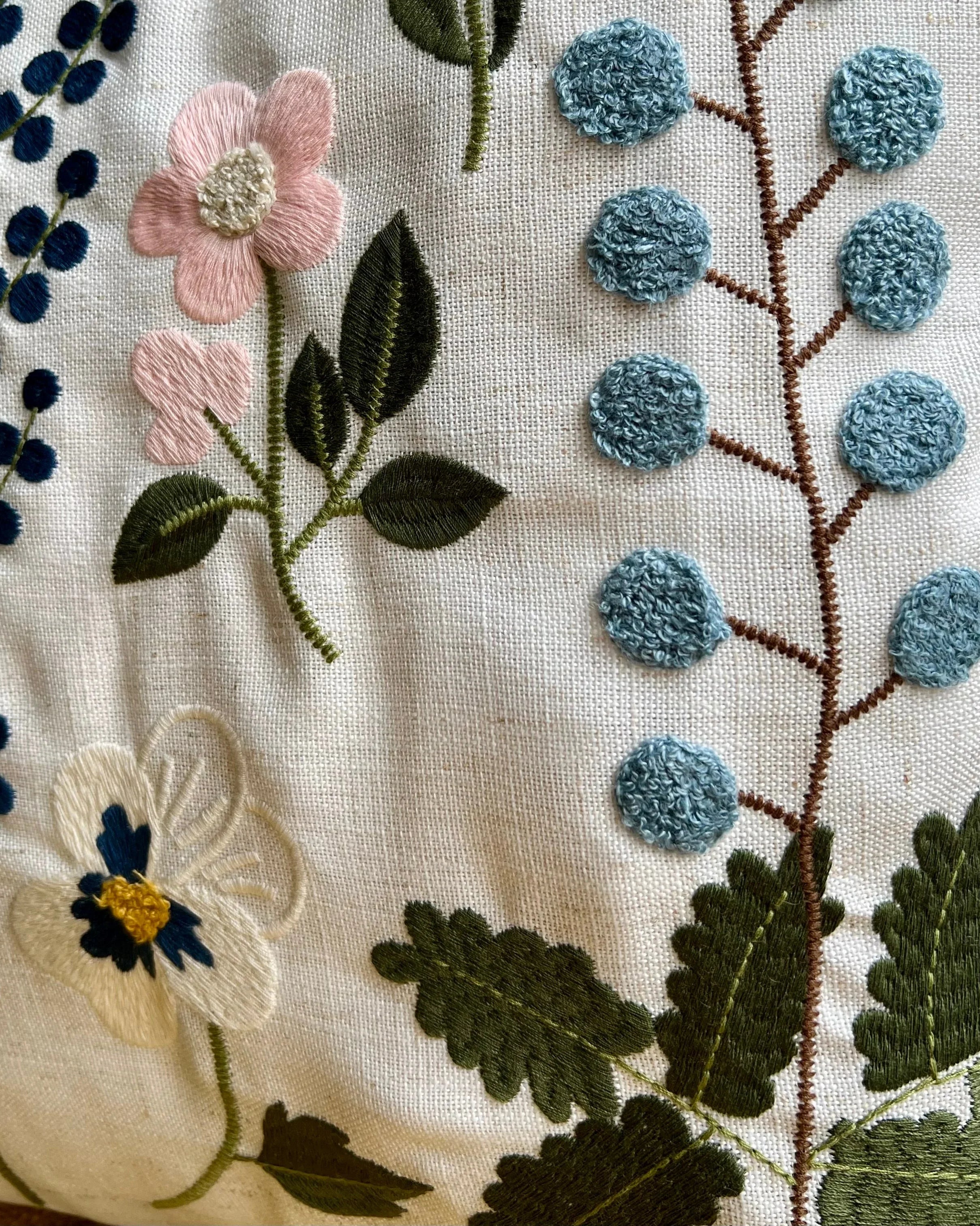 Blue Trim Wildflower Embroidered Pillow Cover | Cottage Core Dorm Decor
